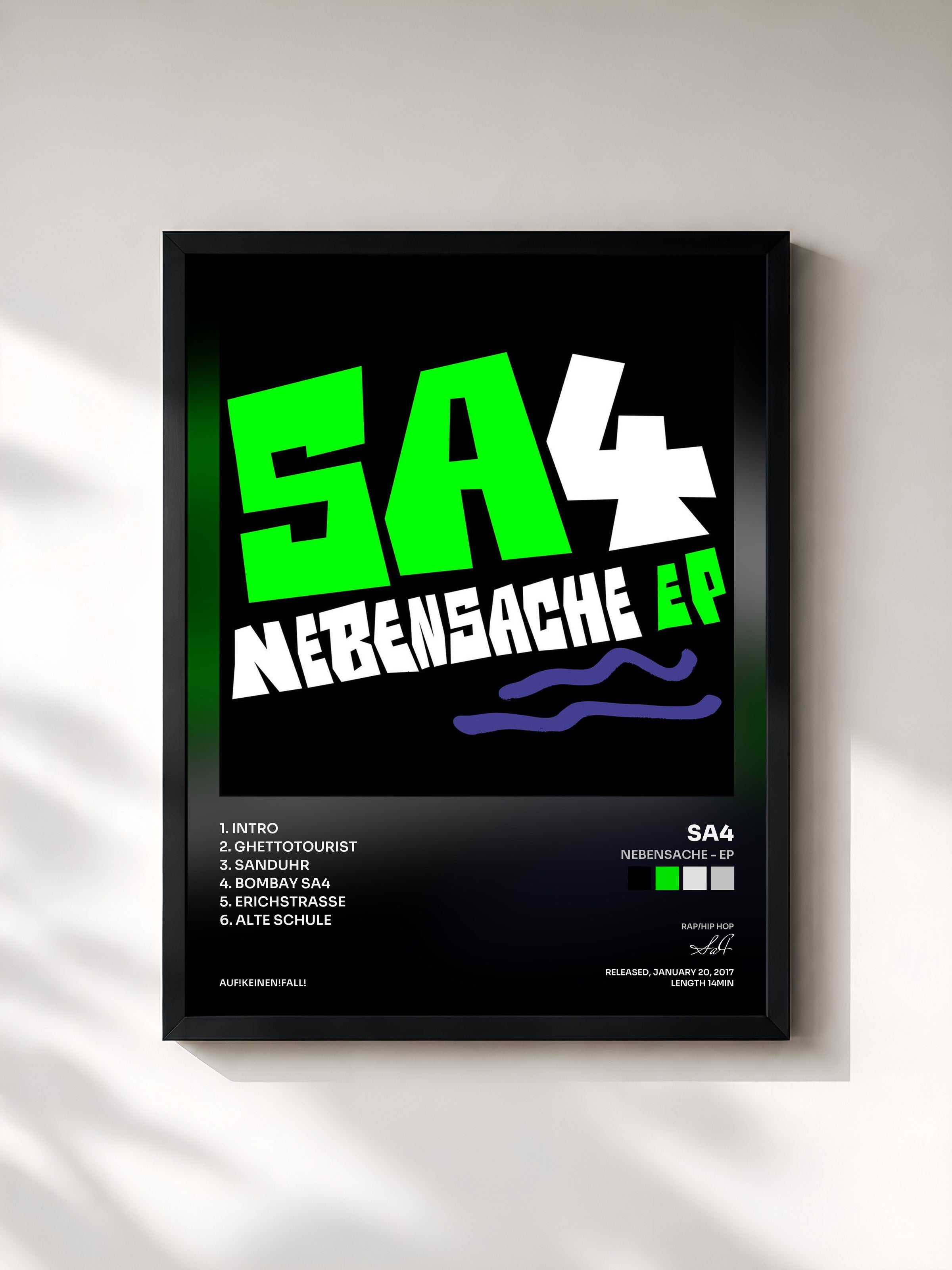 #noir Tableau de l'album Nebensache - EP de Sa4, cadre noir, imprimé et encadré en France