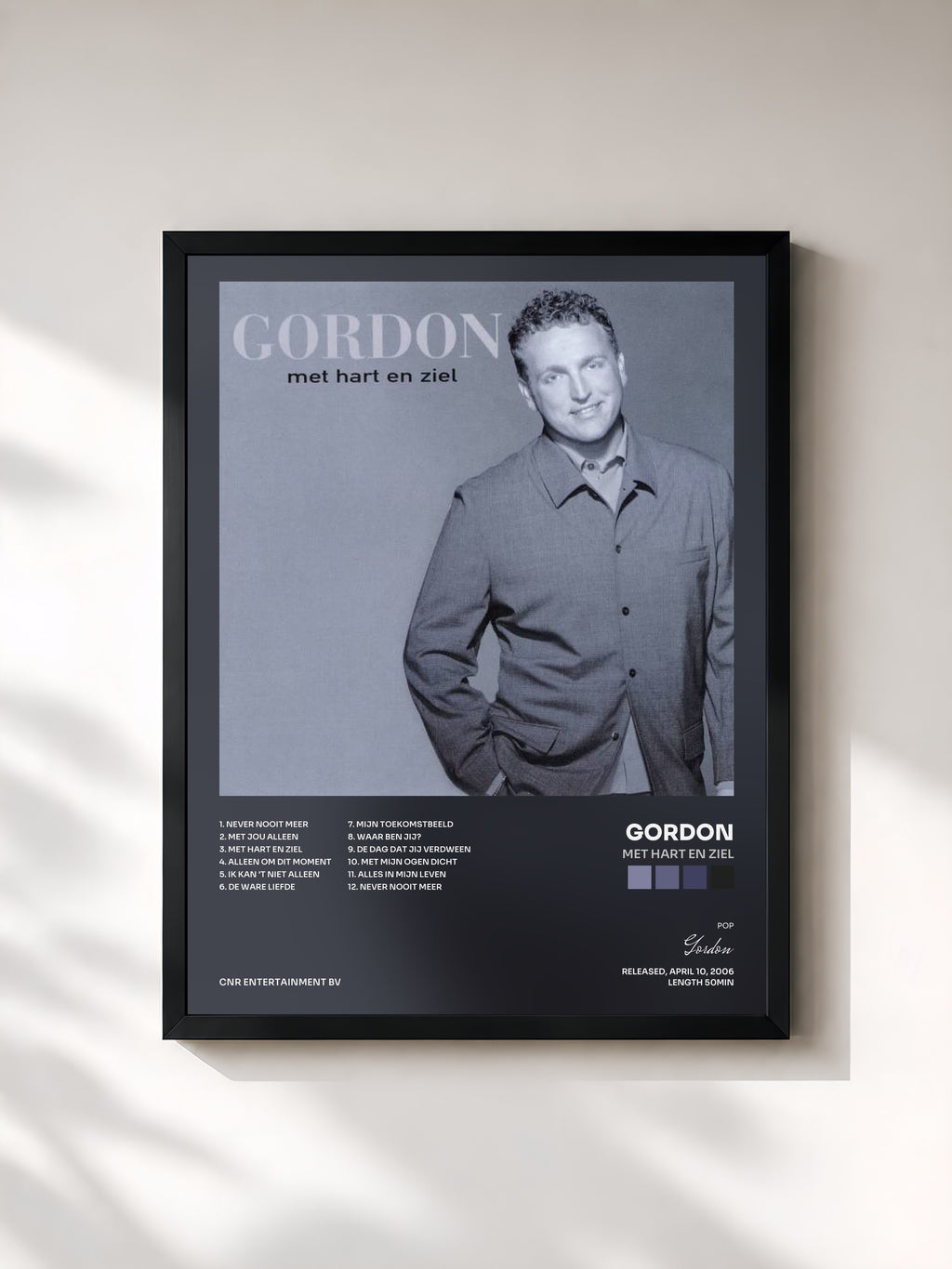 #noir Tableau de l'album Met Hart En Ziel de Gordon, cadre noir, imprimé et encadré en France