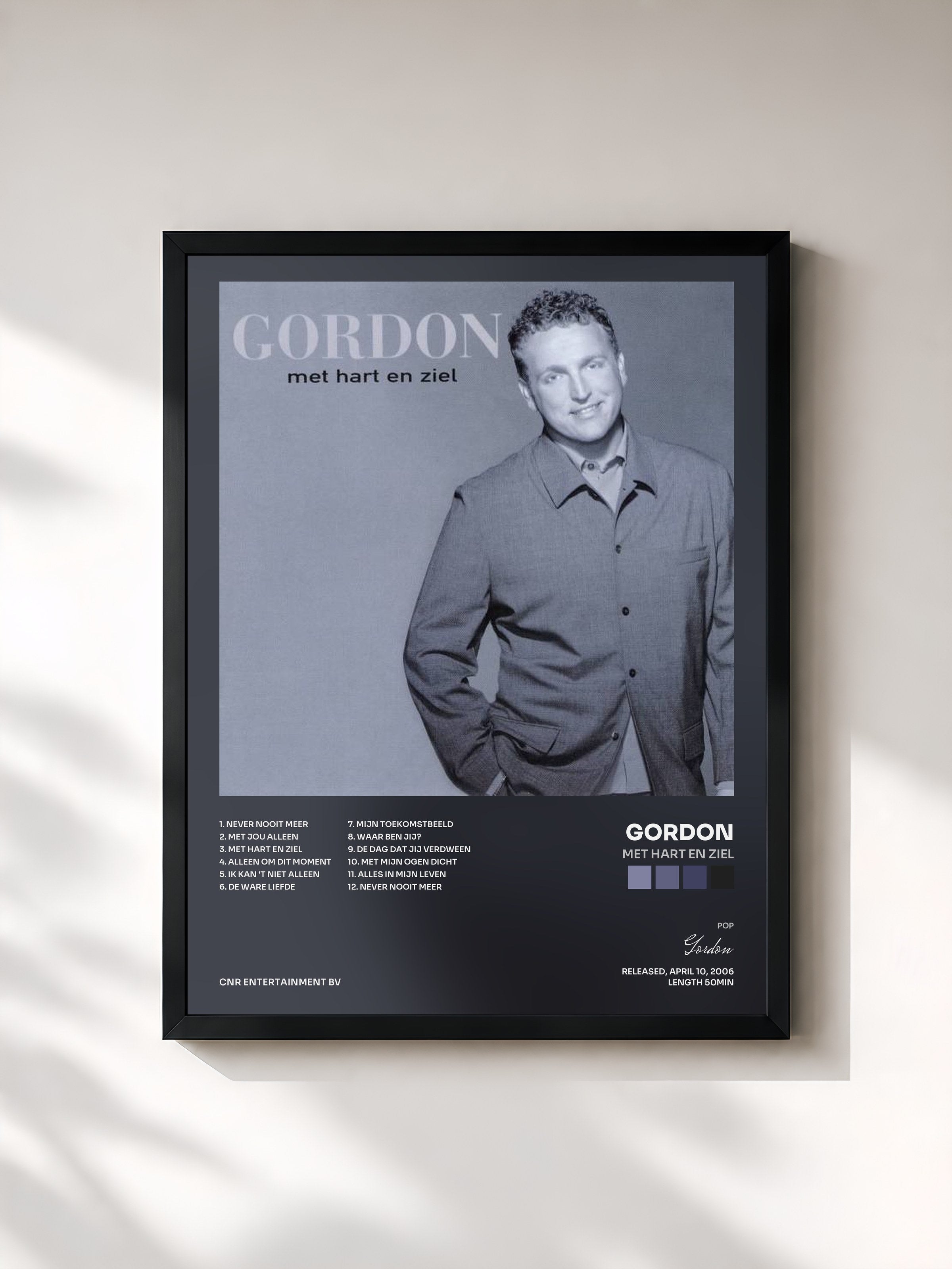 #noir Tableau de l'album Met Hart En Ziel de Gordon, cadre noir, imprimé et encadré en France