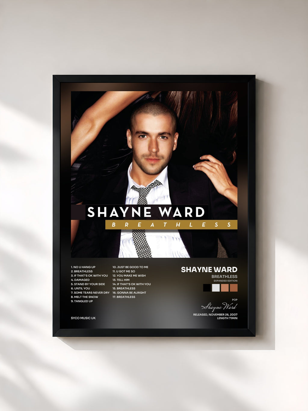 #noir Tableau de l'album Breathless (Expanded Edition) de Shayne Ward, cadre noir, imprimé et encadré en France