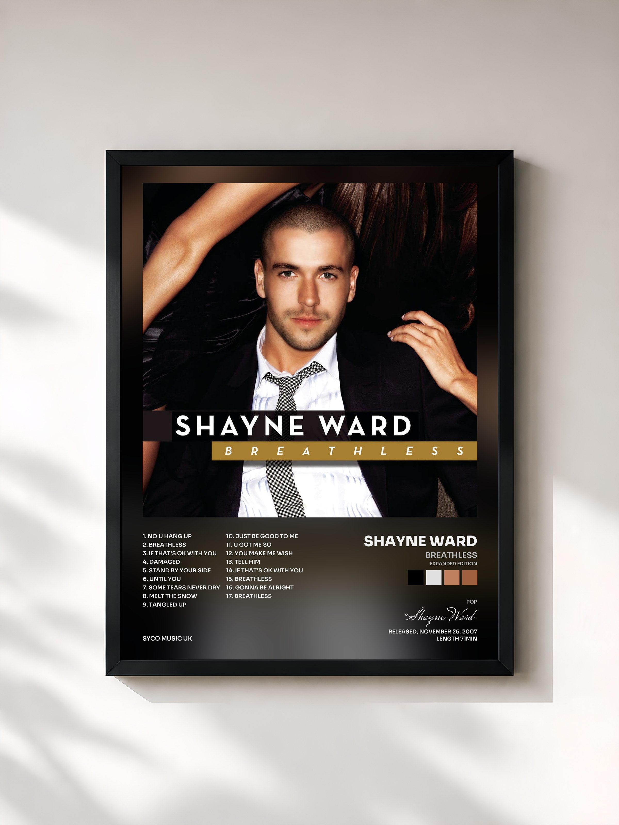 #noir Tableau de l'album Breathless (Expanded Edition) de Shayne Ward, cadre noir, imprimé et encadré en France