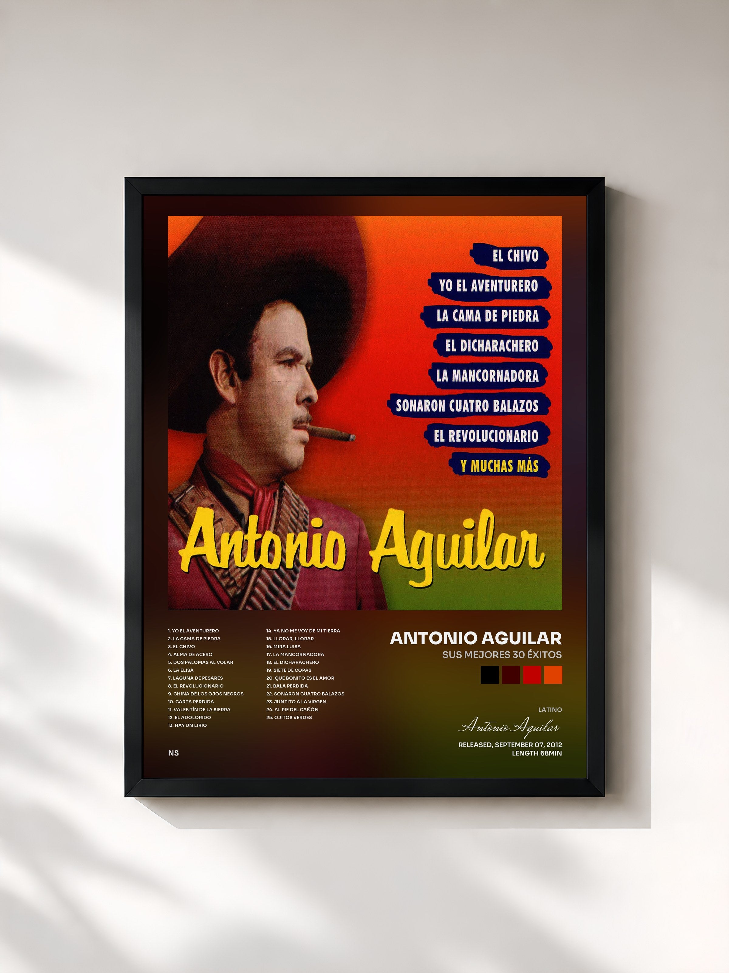 #noir Tableau de l'album Sus Mejores 30 Éxitos de Antonio Aguilar, cadre noir, imprimé et encadré en France