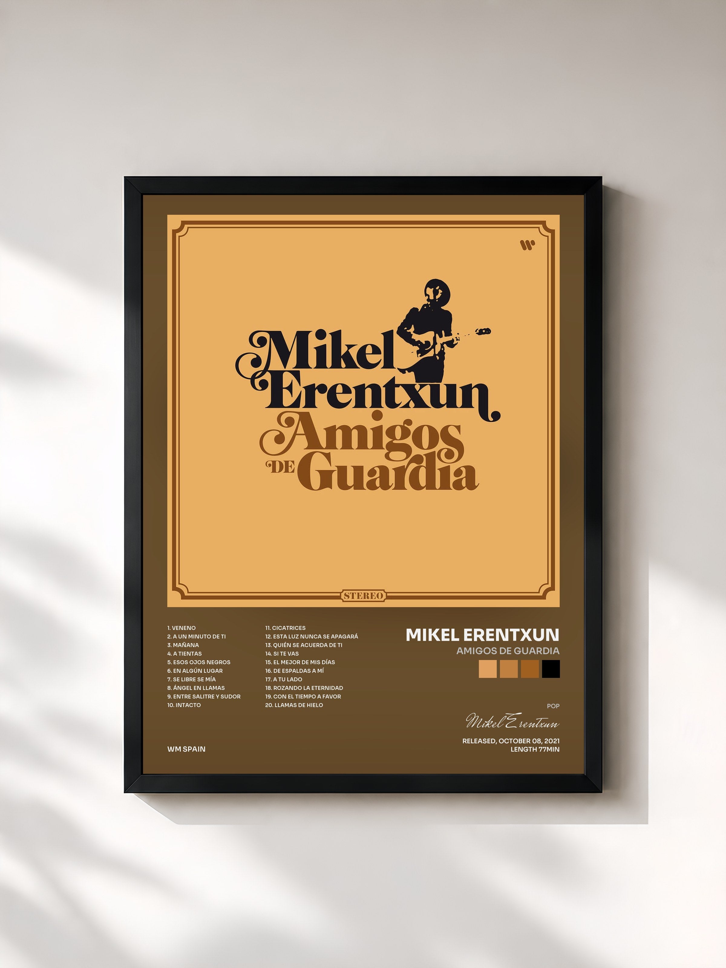 #noir Tableau de l'album Amigos de Guardia de Mikel Erentxun, cadre noir, imprimé et encadré en France