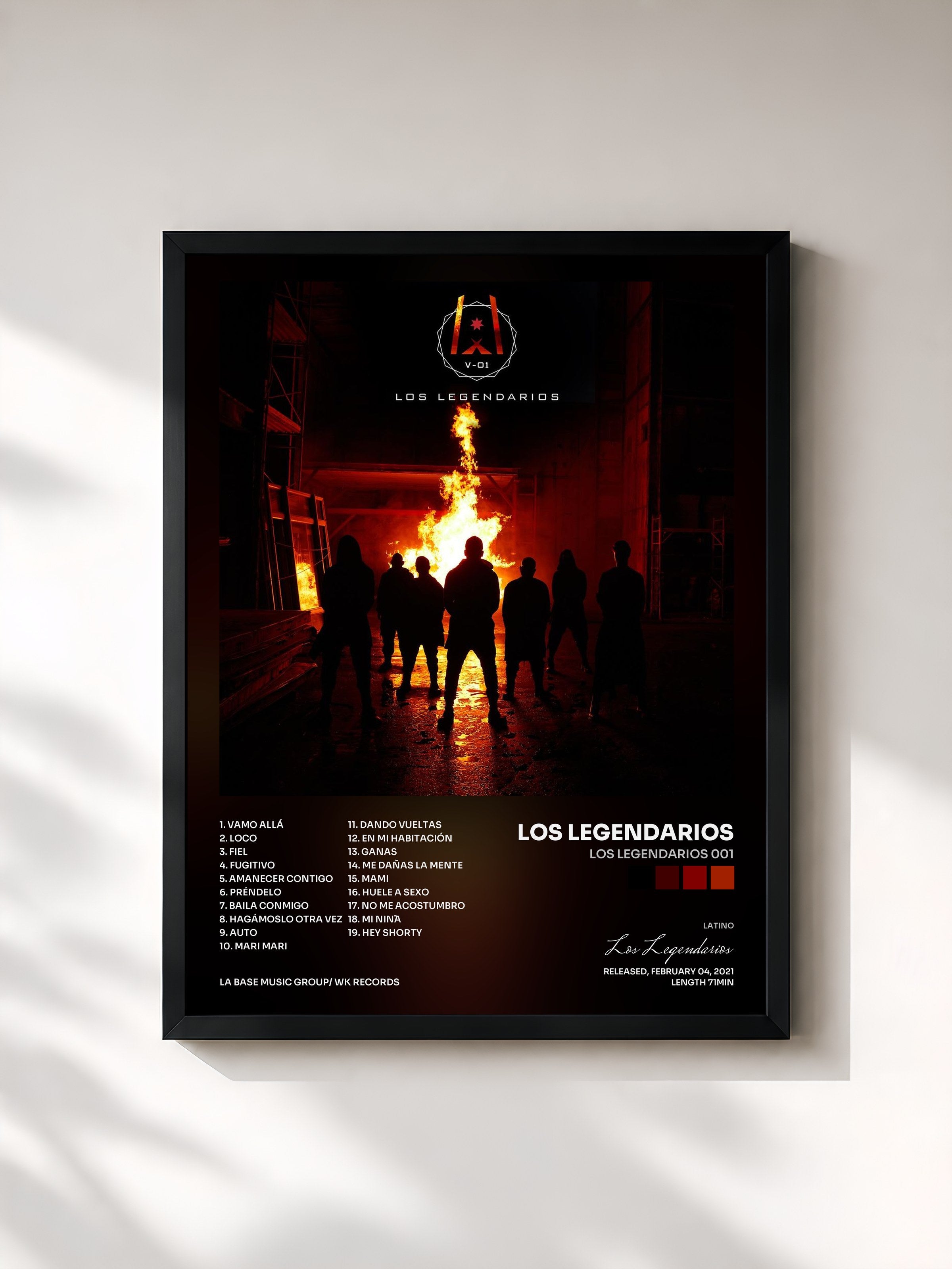 #noir Tableau de l'album Los Legendarios 001 de Los Legendarios, cadre noir, imprimé et encadré en France