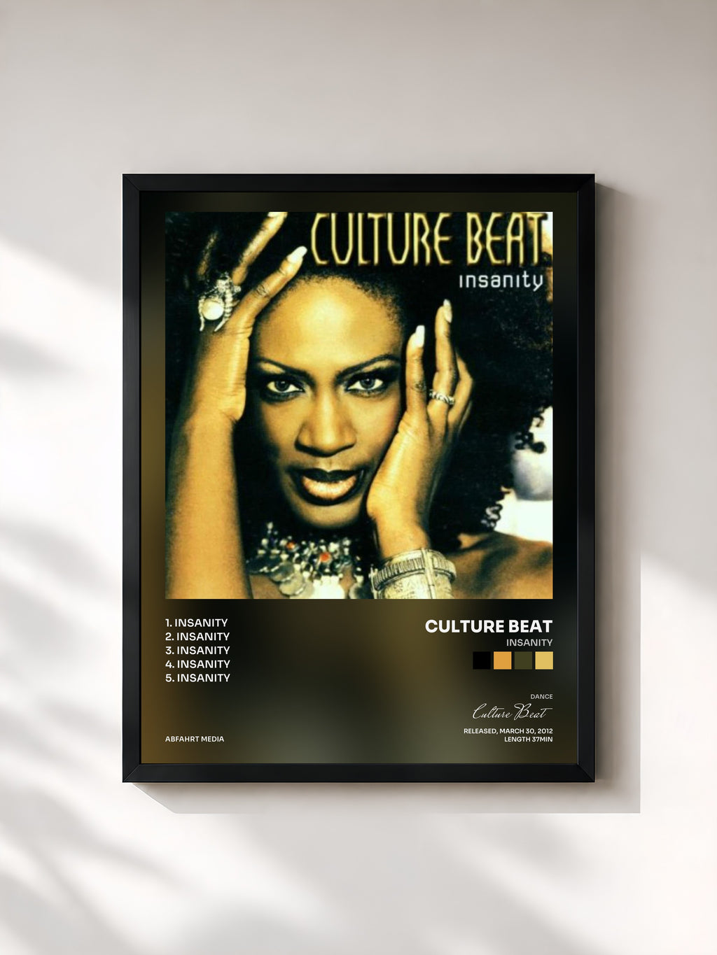 #noir Tableau de l'album Insanity de Culture Beat, cadre noir, imprimé et encadré en France