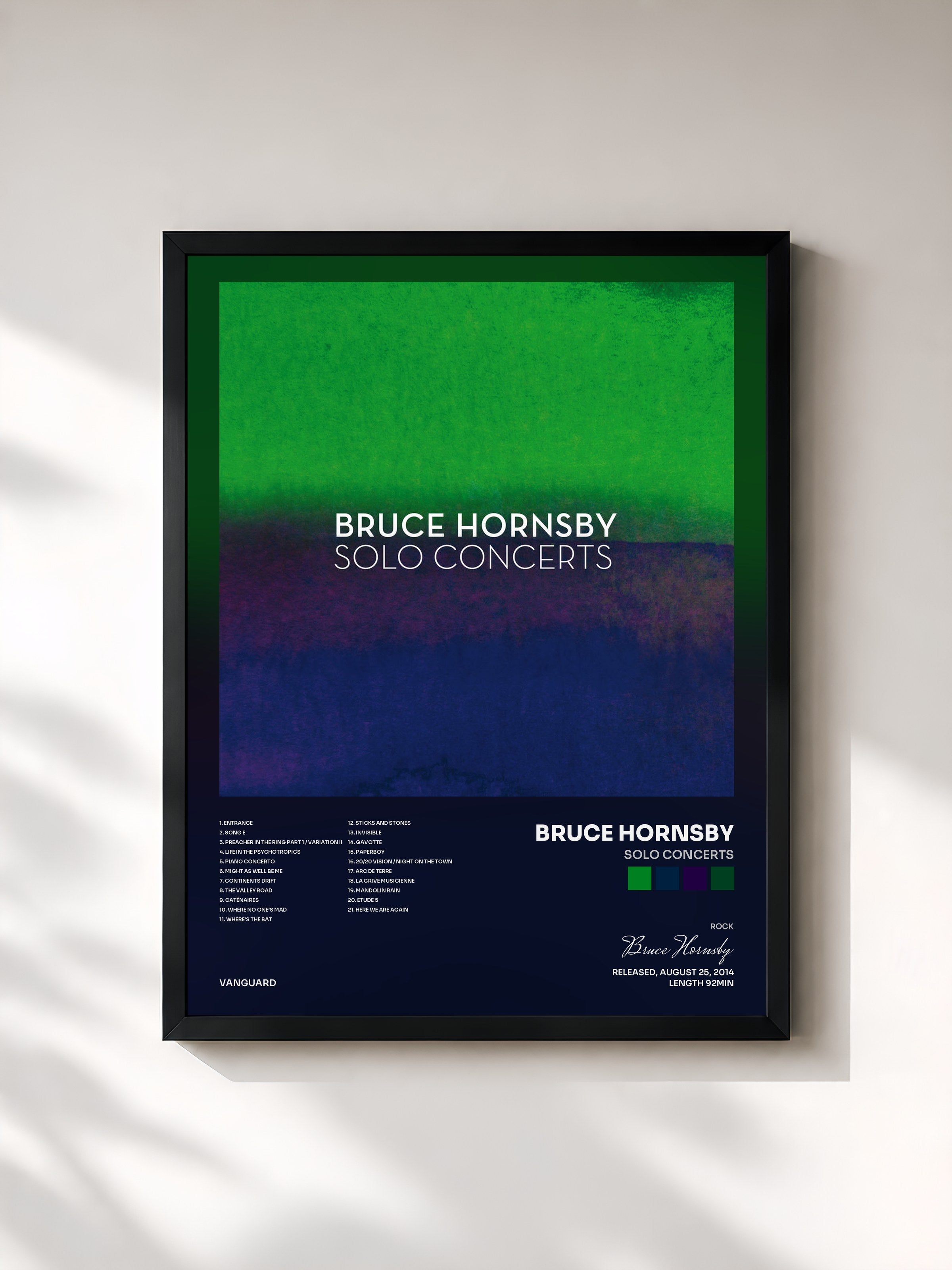 #noir Tableau de l'album Solo Concerts de Bruce Hornsby, cadre noir, imprimé et encadré en France