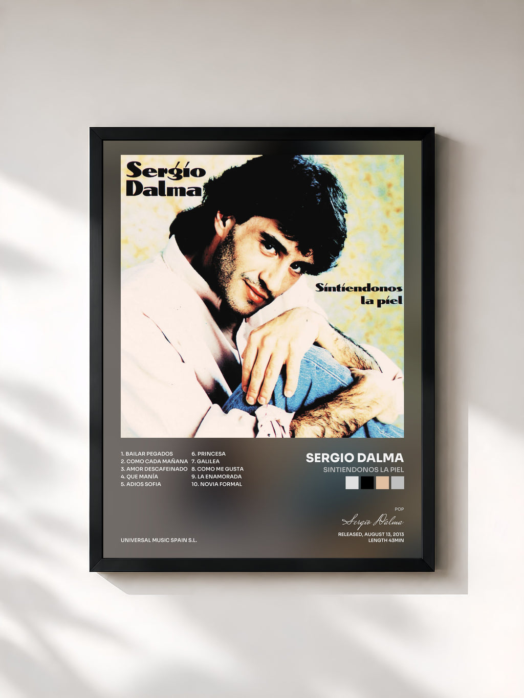 #noir Tableau de l'album Sintiendonos La Piel de Sergio Dalma, cadre noir, imprimé et encadré en France