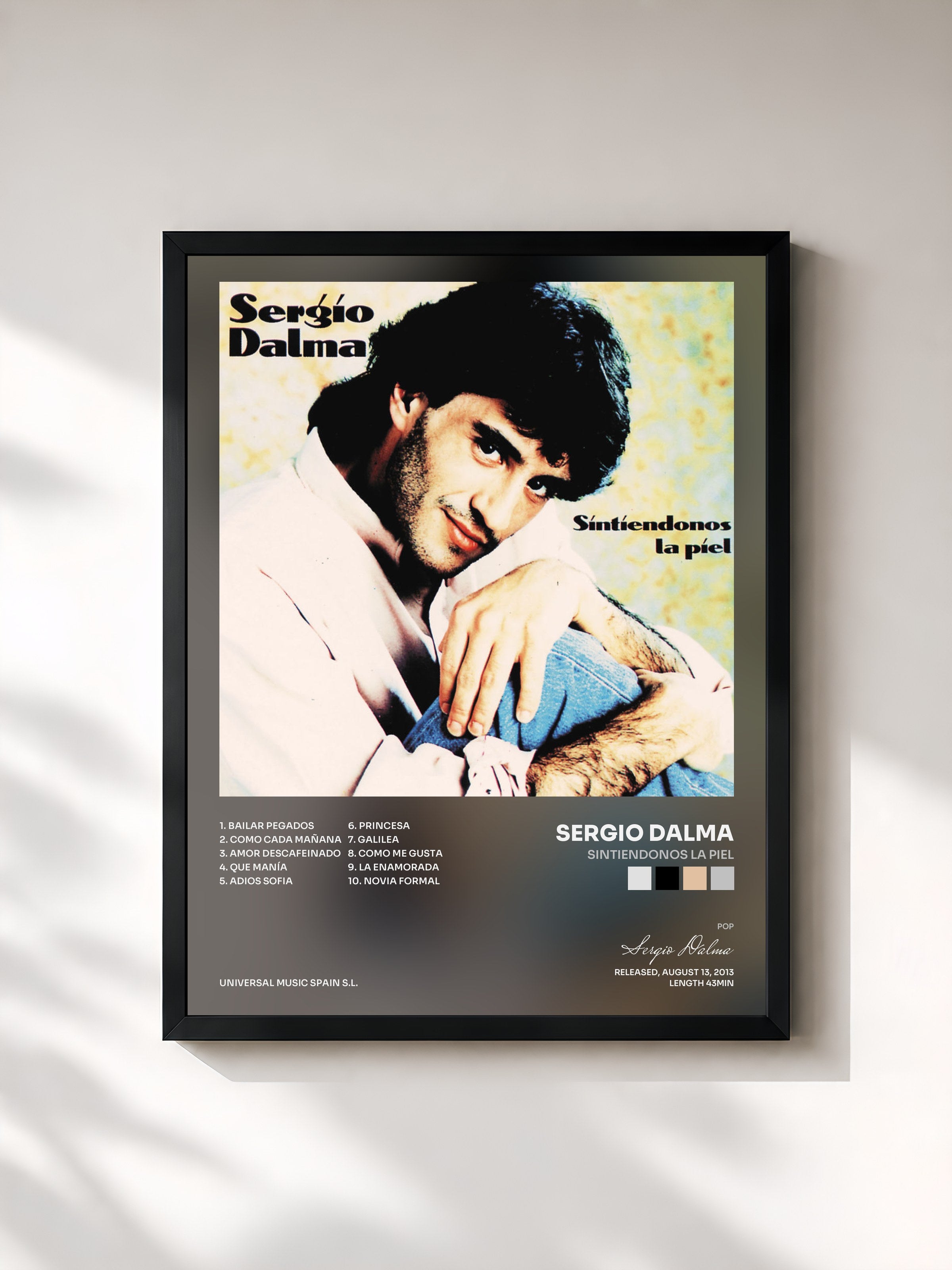 #noir Tableau de l'album Sintiendonos La Piel de Sergio Dalma, cadre noir, imprimé et encadré en France