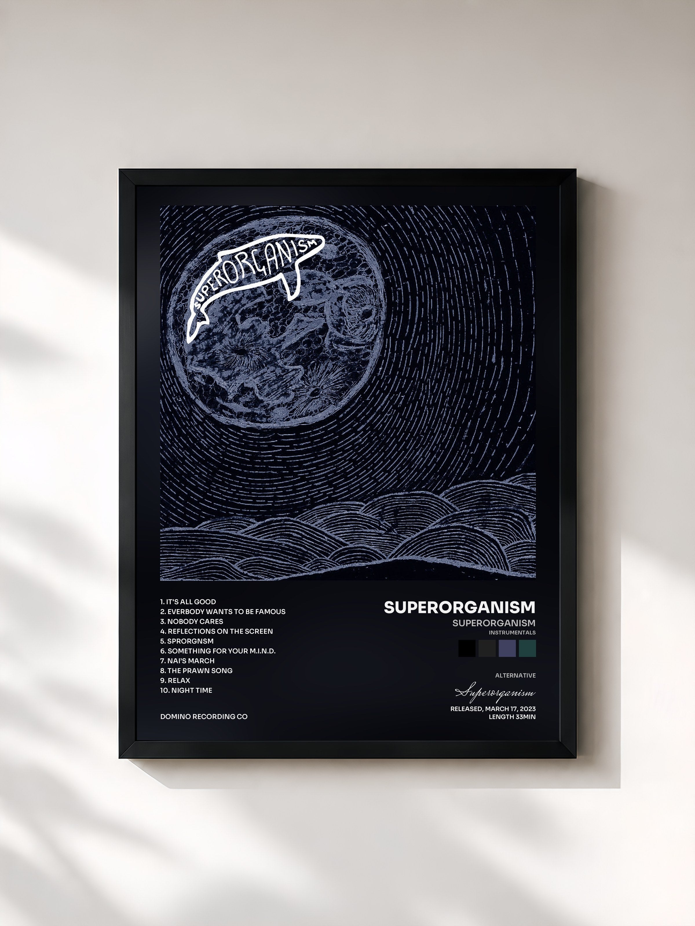 #noir Tableau de l'album Superorganism (Instrumentals) de Superorganism, cadre noir, imprimé et encadré en France