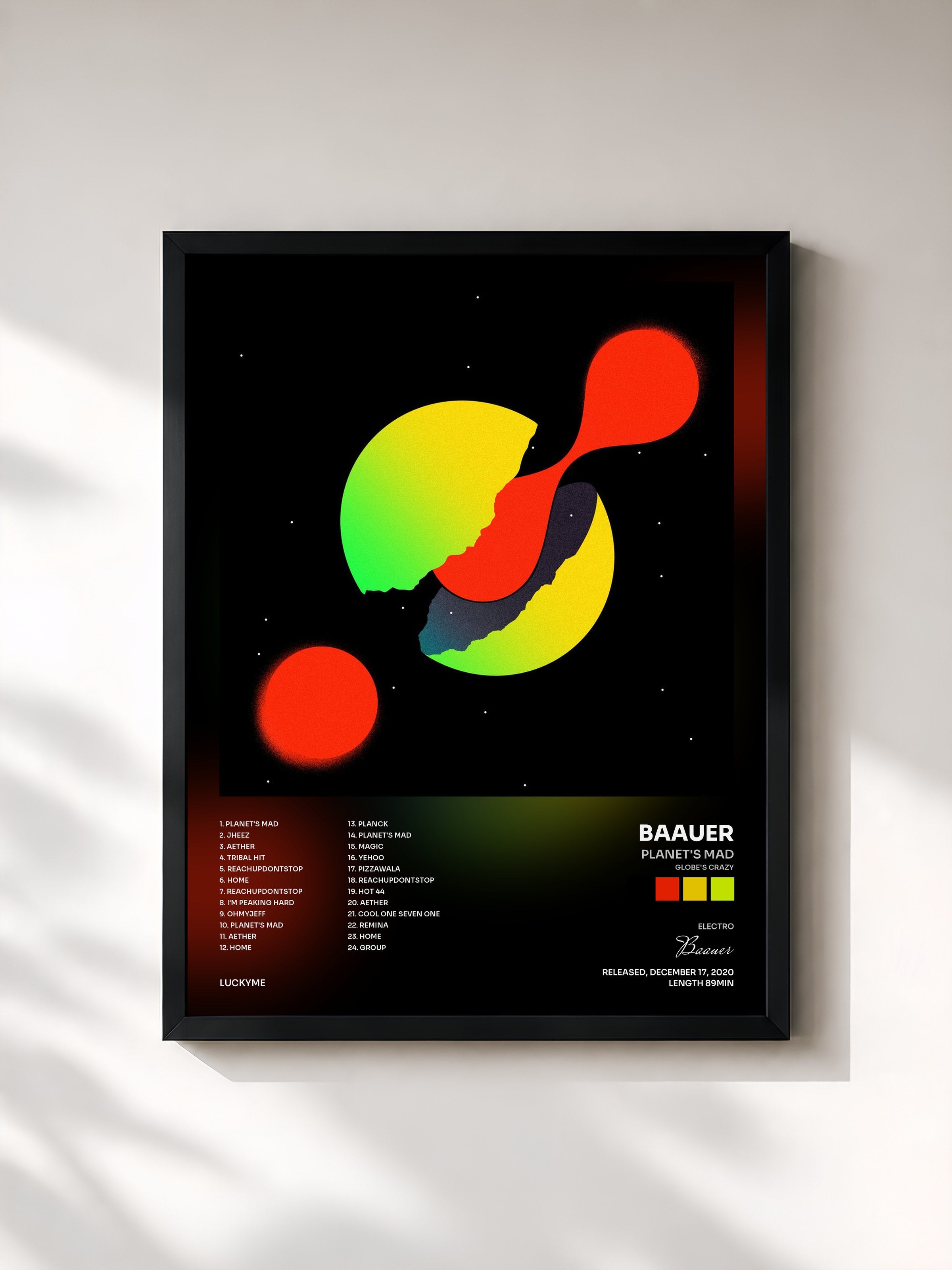 #noir Tableau de l'album PLANET'S MAD (GLOBE'S CRAZY) de Baauer, cadre noir, imprimé et encadré en France