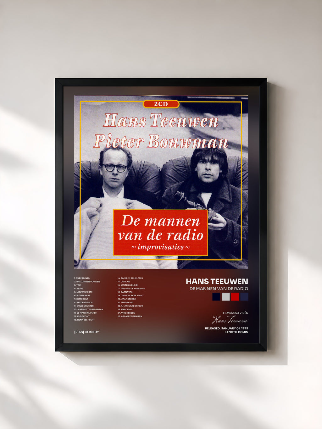 #noir Tableau de l'album De Mannen Van De Radio de Hans Teeuwen, cadre noir, imprimé et encadré en France