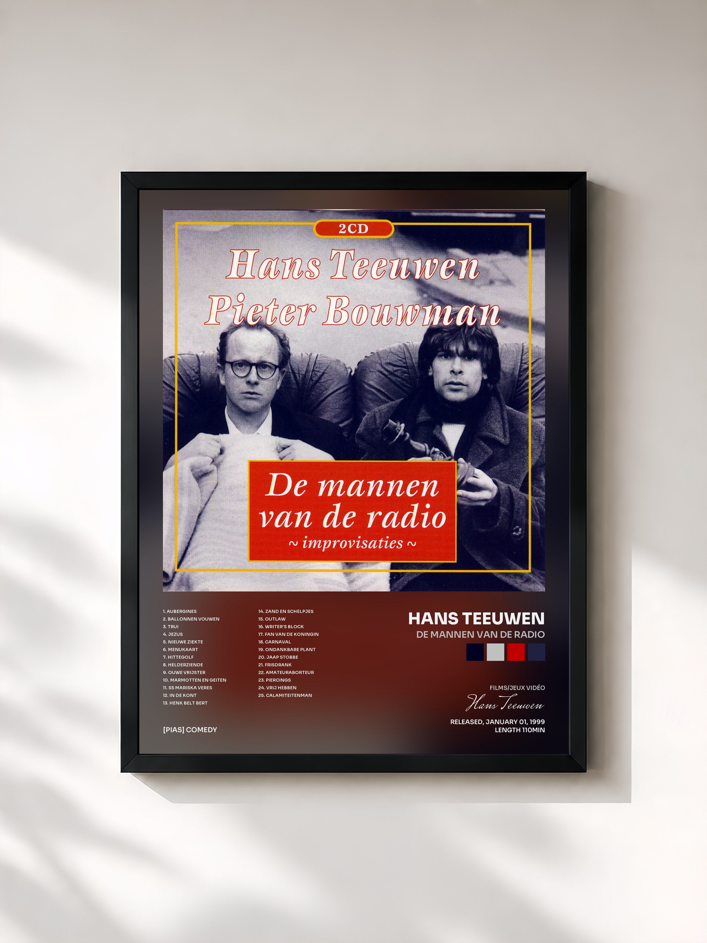 #noir Tableau de l'album De Mannen Van De Radio de Hans Teeuwen, cadre noir, imprimé et encadré en France