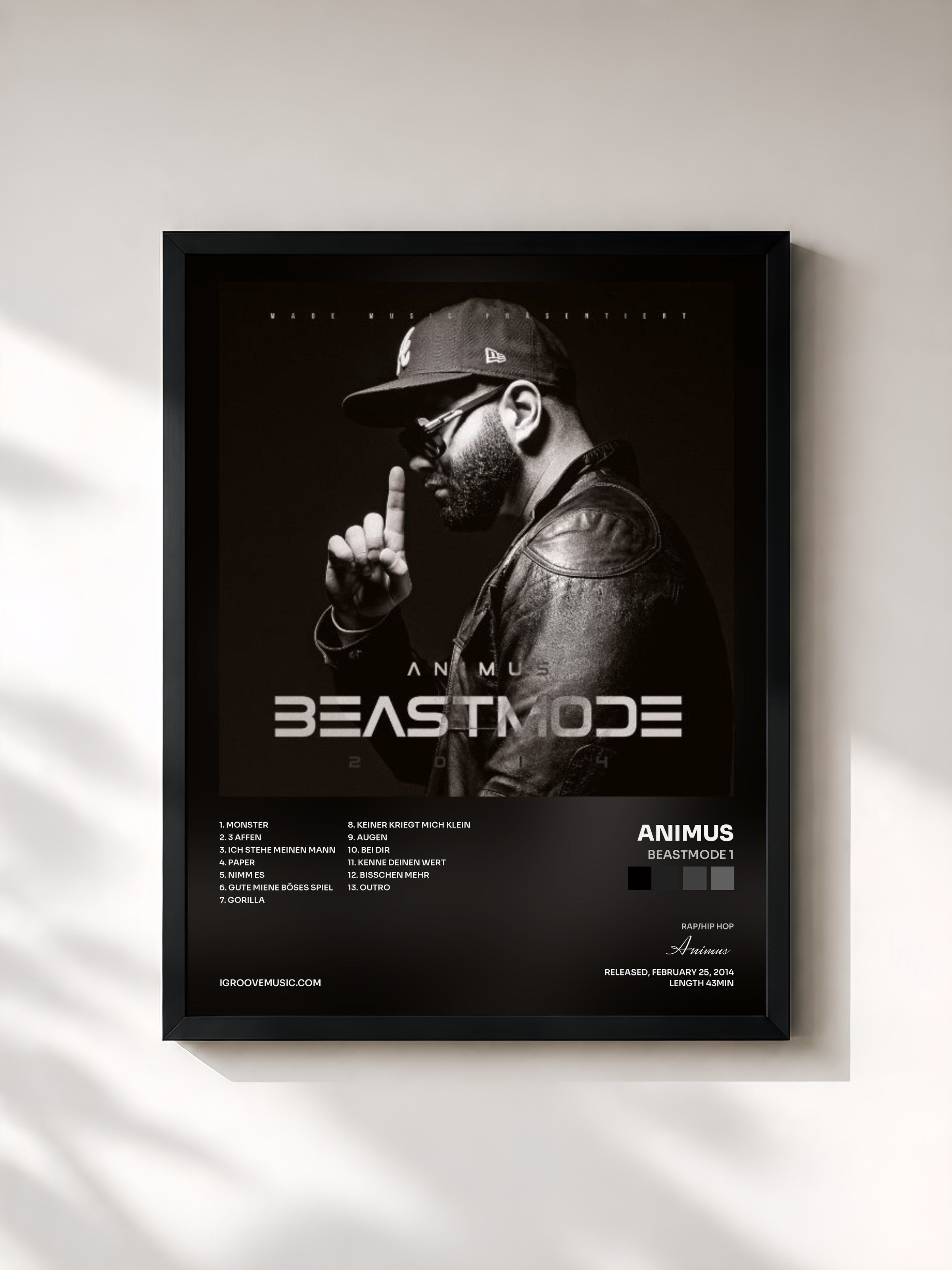 #noir Tableau de l'album Beastmode 1 de Animus, cadre noir, imprimé et encadré en France