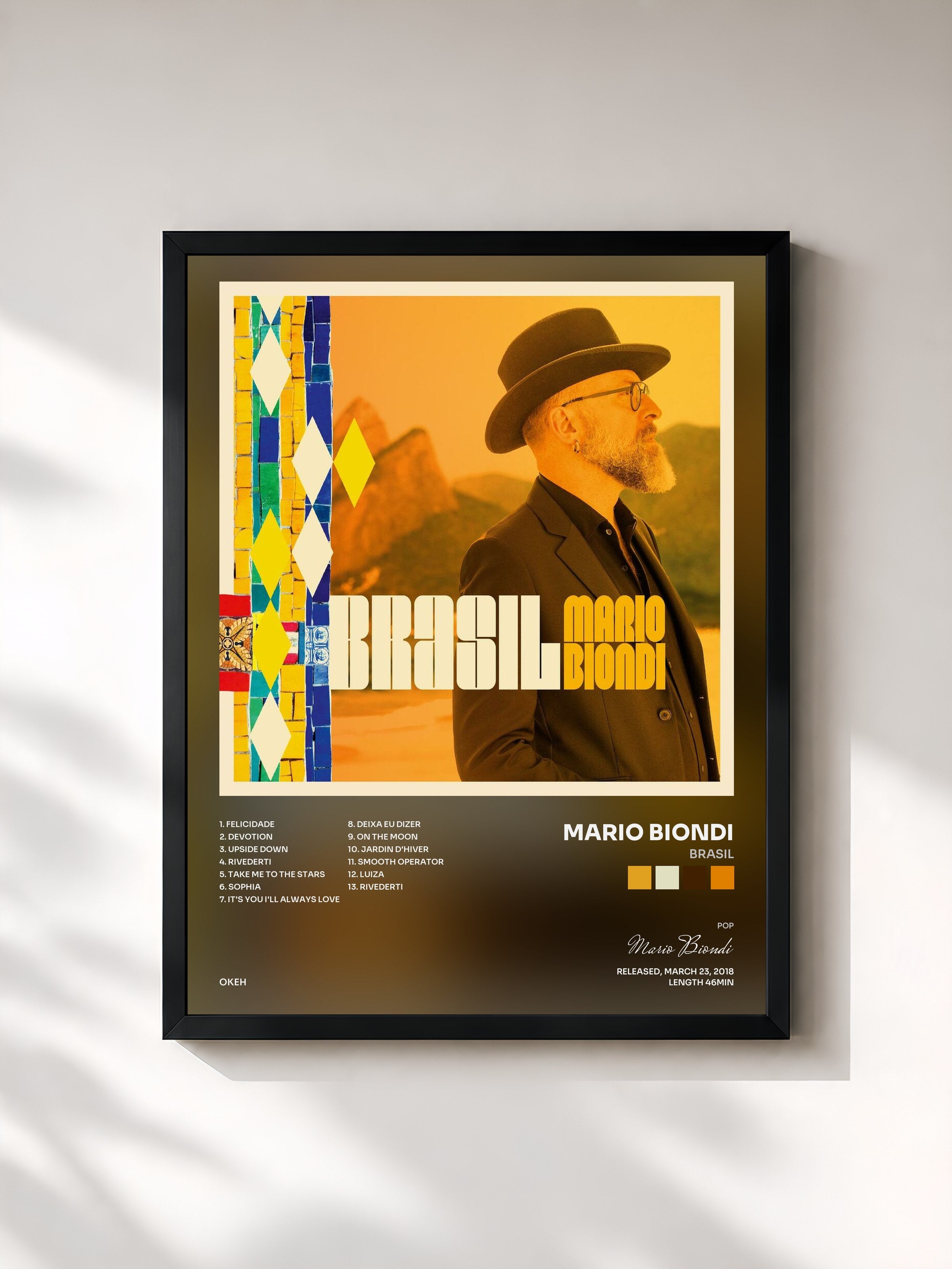 #noir Tableau de l'album Brasil de Mario Biondi, cadre noir, imprimé et encadré en France