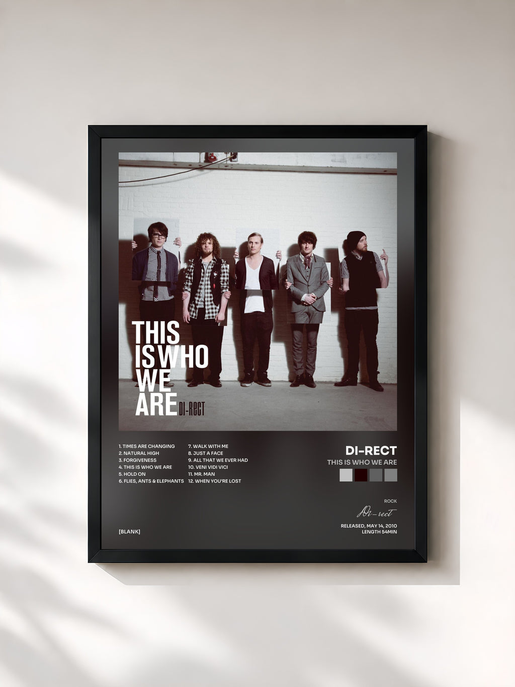#noir Tableau de l'album This Is Who We Are de Di-rect, cadre noir, imprimé et encadré en France