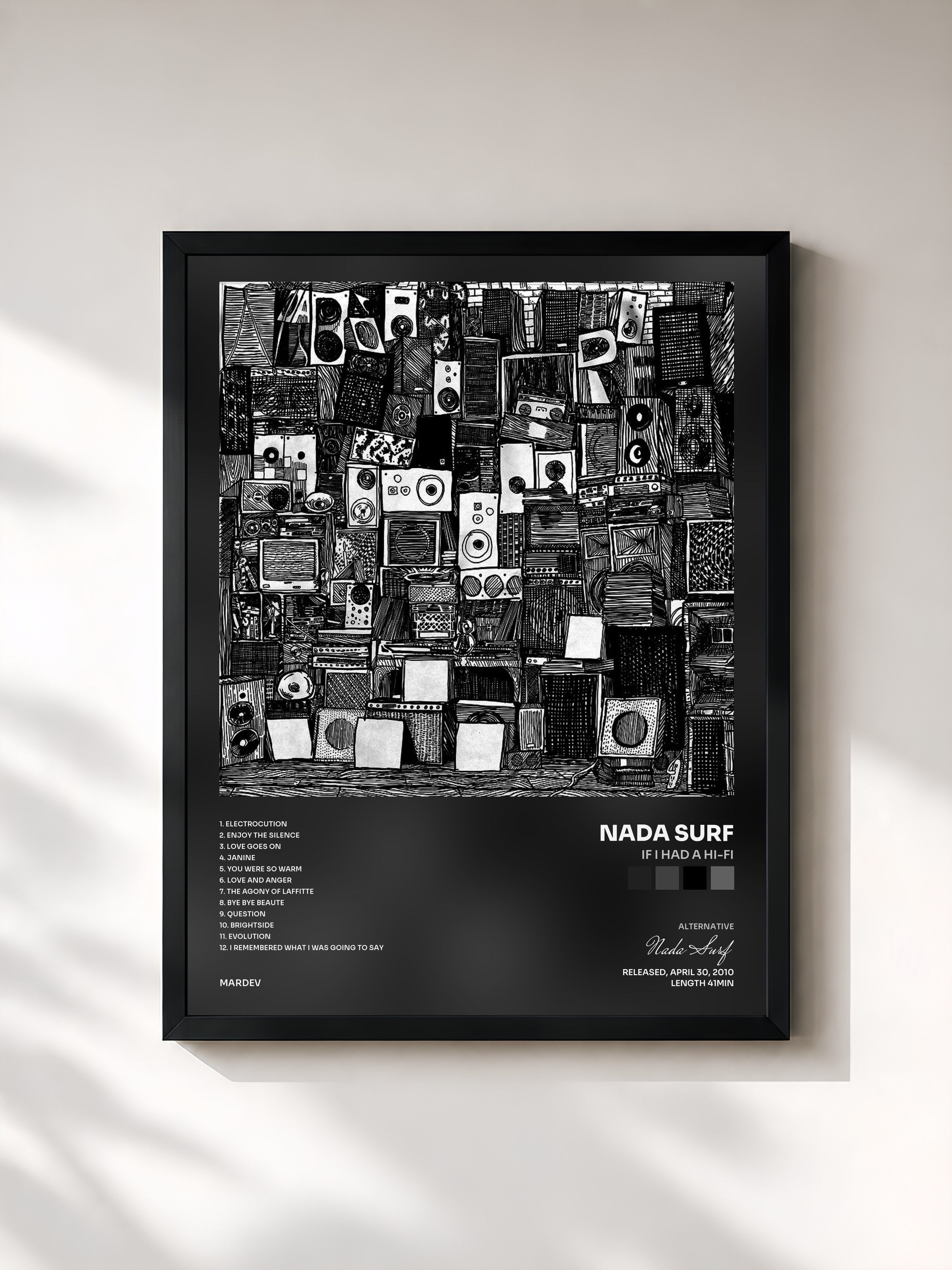#noir Tableau de l'album If I Had A Hi-Fi de Nada Surf, cadre noir, imprimé et encadré en France