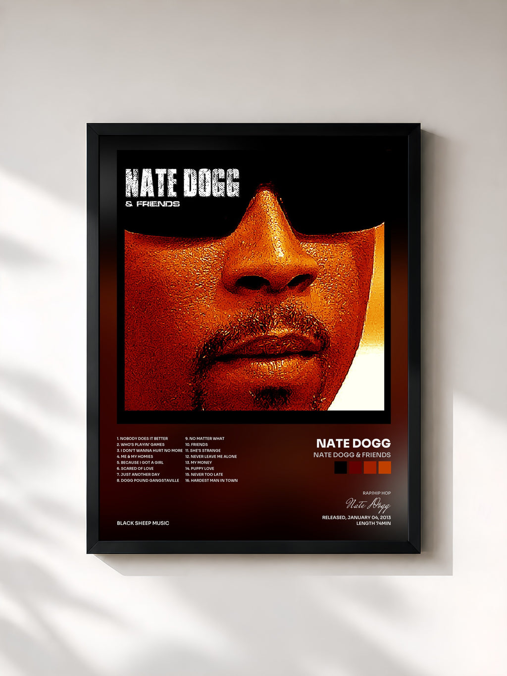 #noir Tableau de l'album Nate Dogg & Friends de Nate Dogg, cadre noir, imprimé et encadré en France