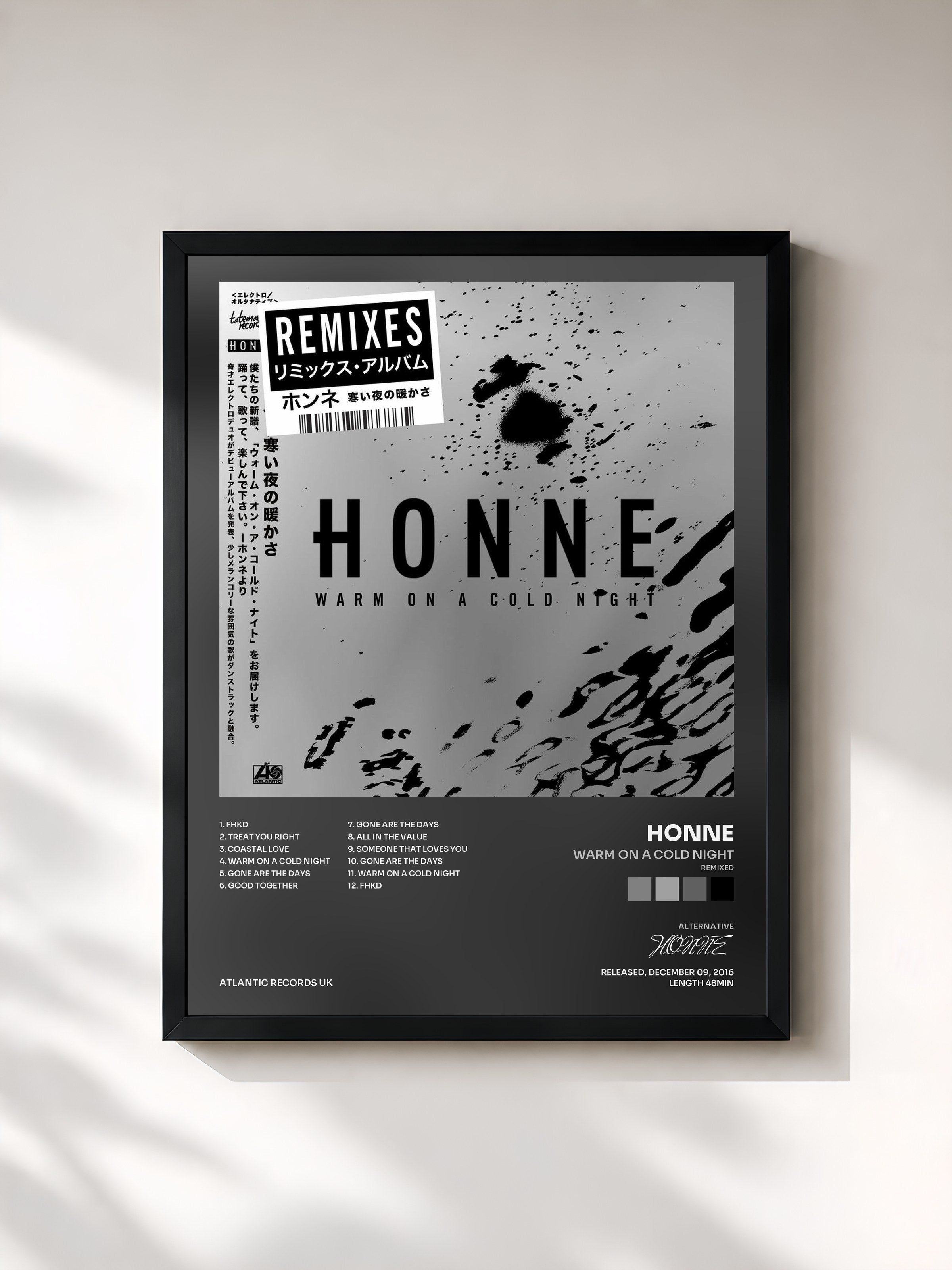 #noir Tableau de l'album Warm on a Cold Night (Remixed) de HONNE, cadre noir, imprimé et encadré en France