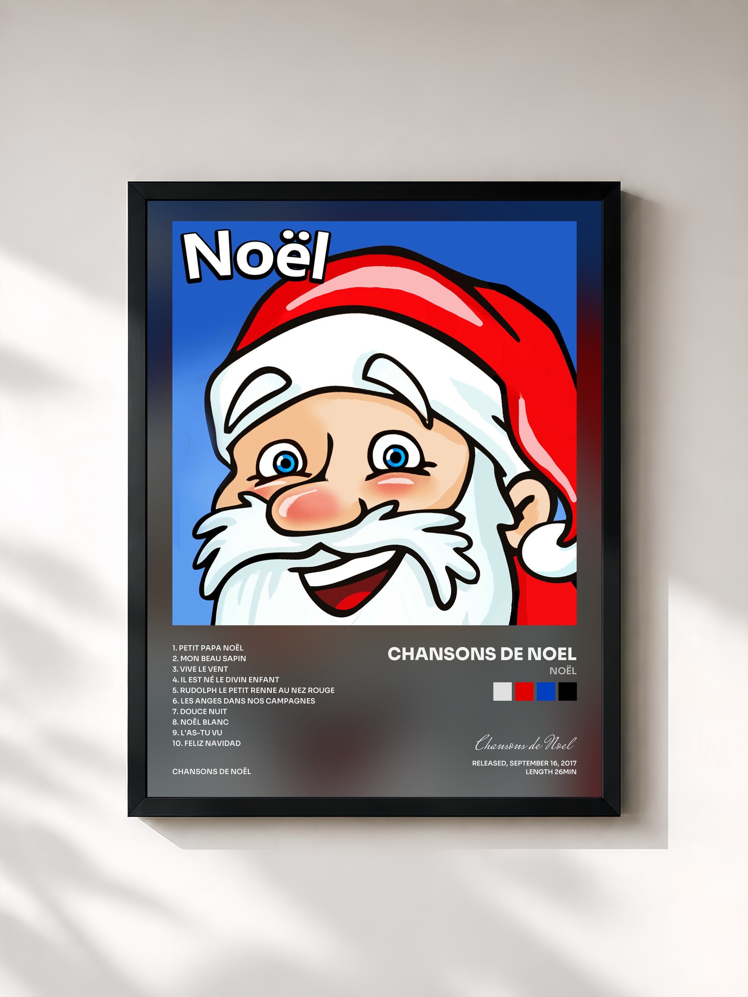 #noir Tableau de l'album Noël de Chansons de Noel, cadre noir, imprimé et encadré en France