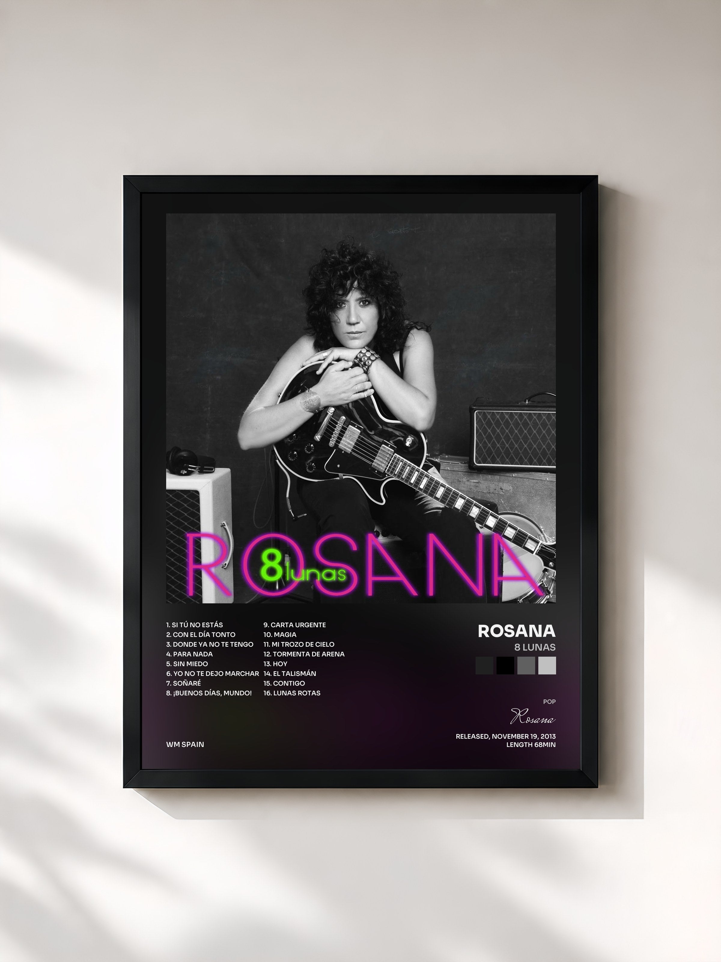 #noir Tableau de l'album 8 Lunas de Rosana, cadre noir, imprimé et encadré en France
