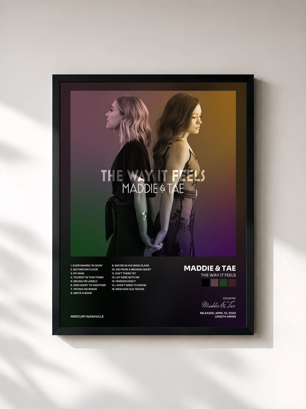 #noir Tableau de l'album The Way It Feels de Maddie & Tae, cadre noir, imprimé et encadré en France
