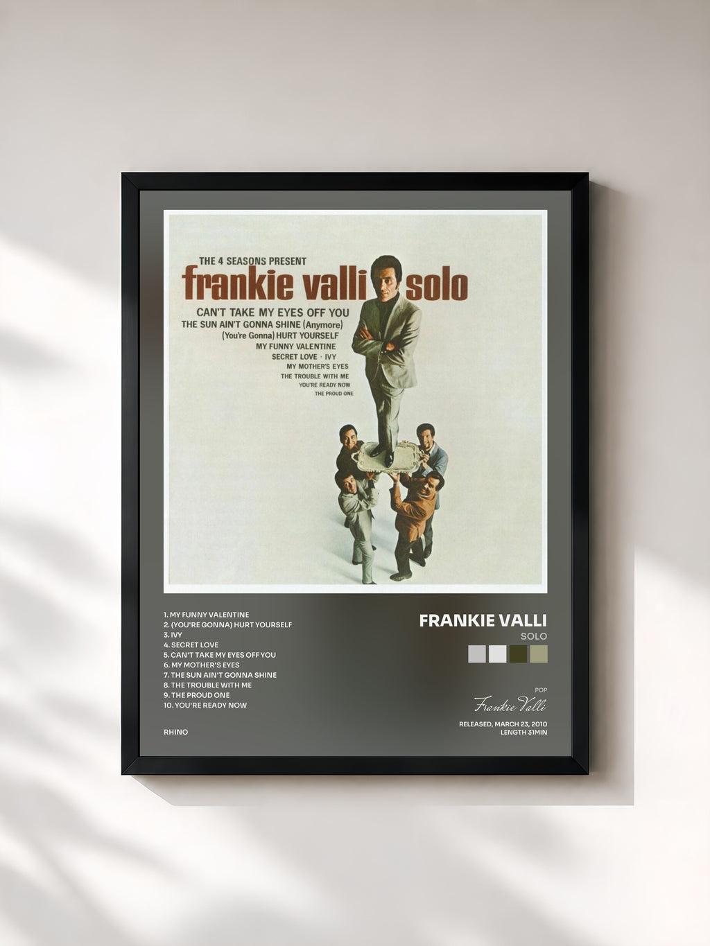 #noir Tableau de l'album Solo de Frankie Valli, cadre noir, imprimé et encadré en France
