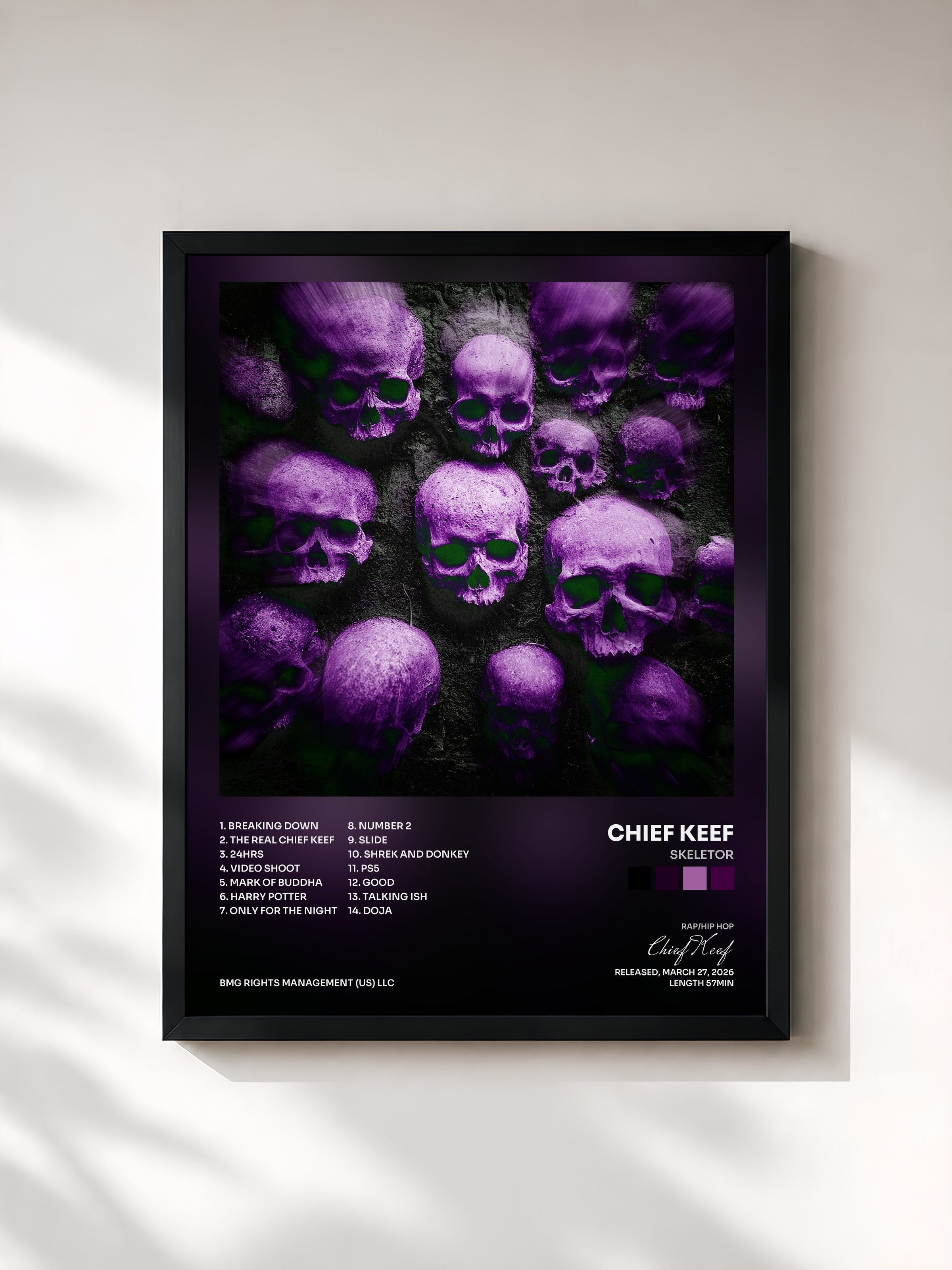 #noir Tableau de l'album Skeletor de Chief Keef, cadre noir, imprimé et encadré en France