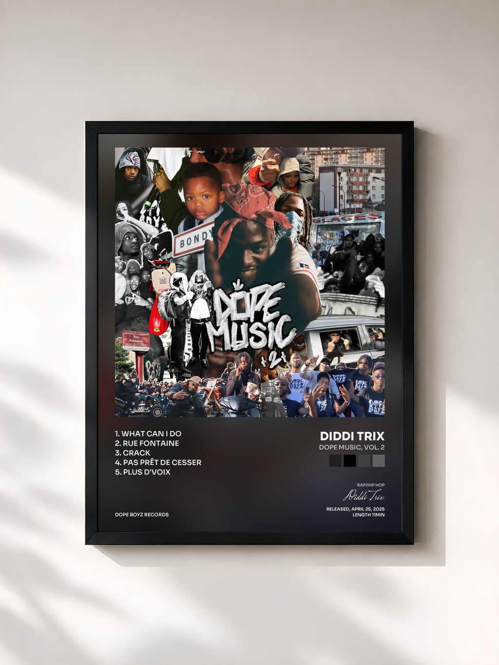 #noir Tableau de l'album DOPE MUSIC, Vol. 2 de Diddi Trix, cadre noir, imprimé et encadré en France