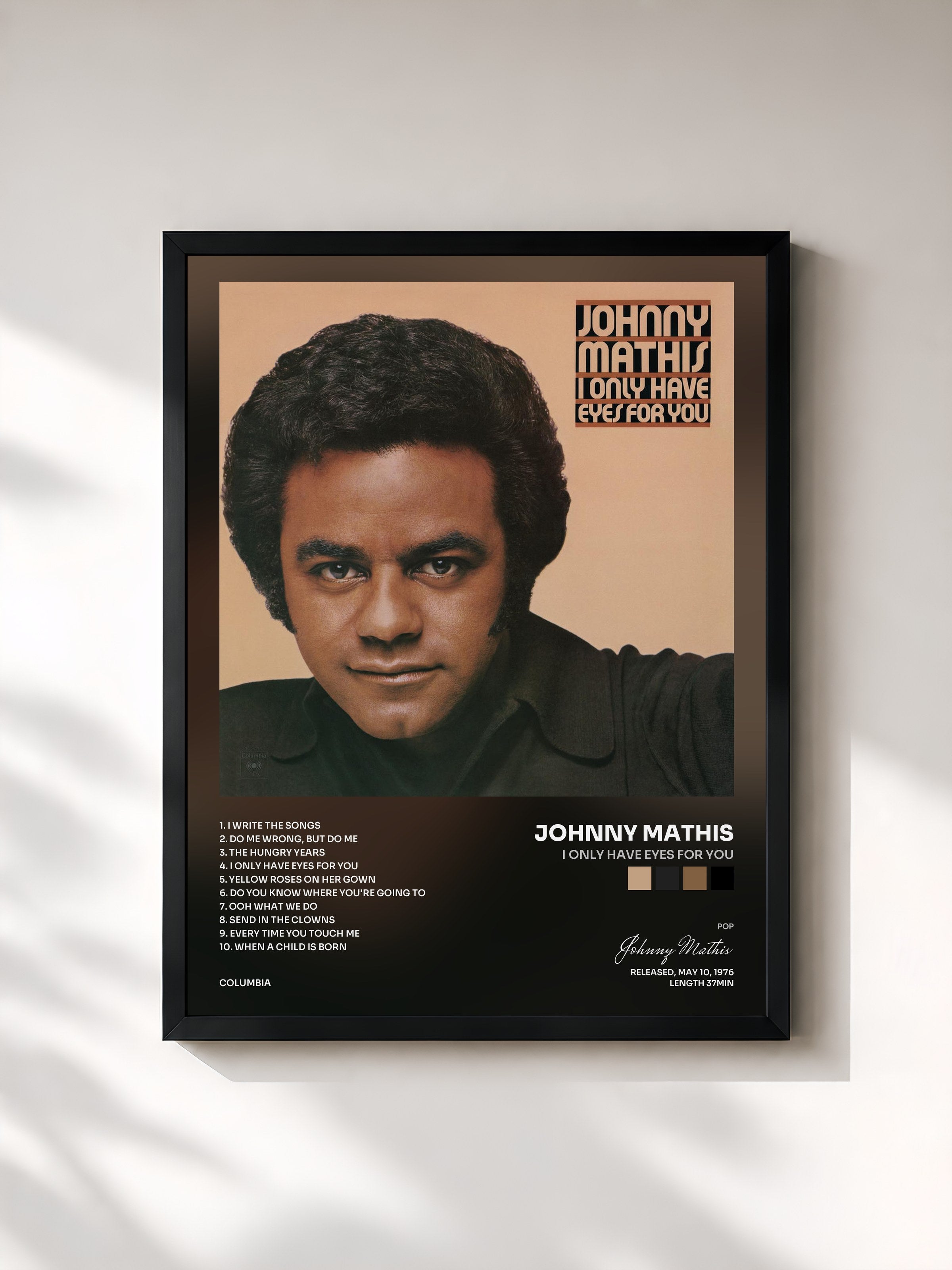 #noir Tableau de l'album I Only Have Eyes For You de Johnny Mathis, cadre noir, imprimé et encadré en France