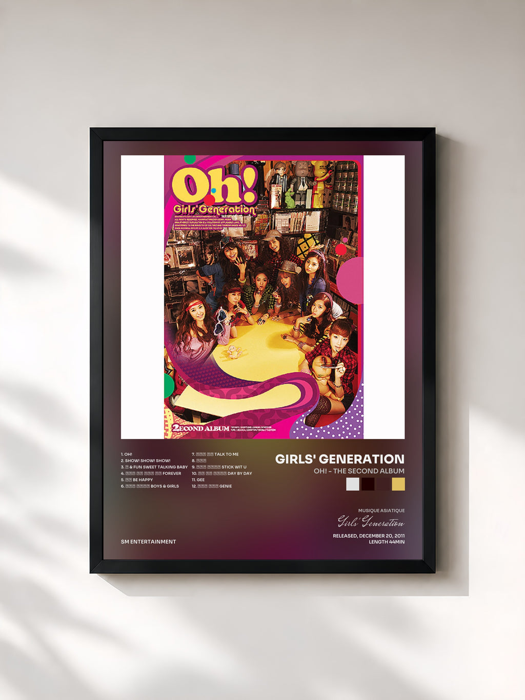 #noir Tableau de l'album Oh! - The Second Album de Girls' Generation, cadre noir, imprimé et encadré en France