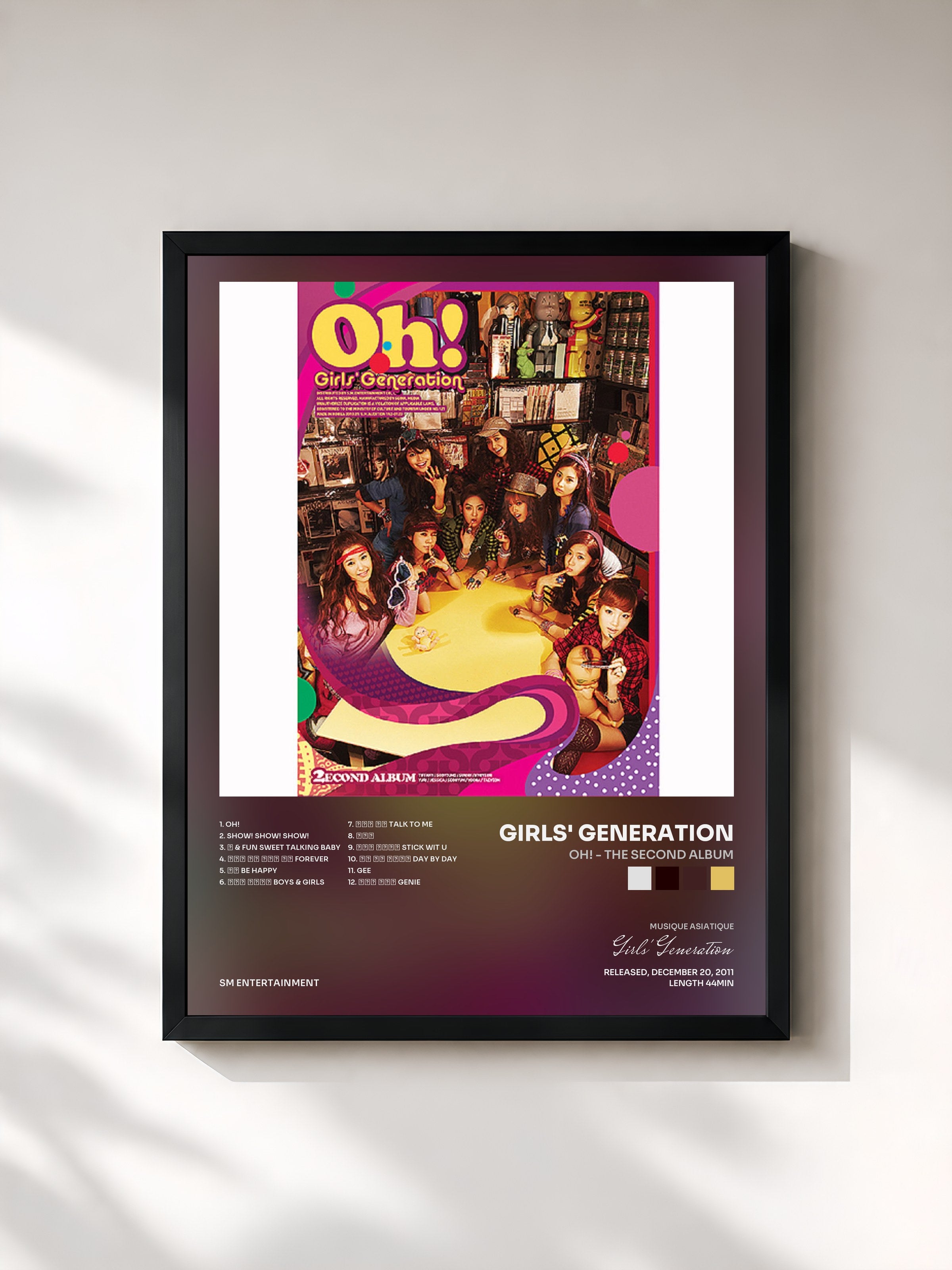 #noir Tableau de l'album Oh! - The Second Album de Girls' Generation, cadre noir, imprimé et encadré en France