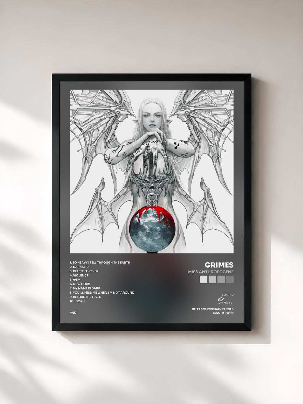 #noir Tableau de l'album Miss Anthropocene de Grimes, cadre noir, imprimé et encadré en France