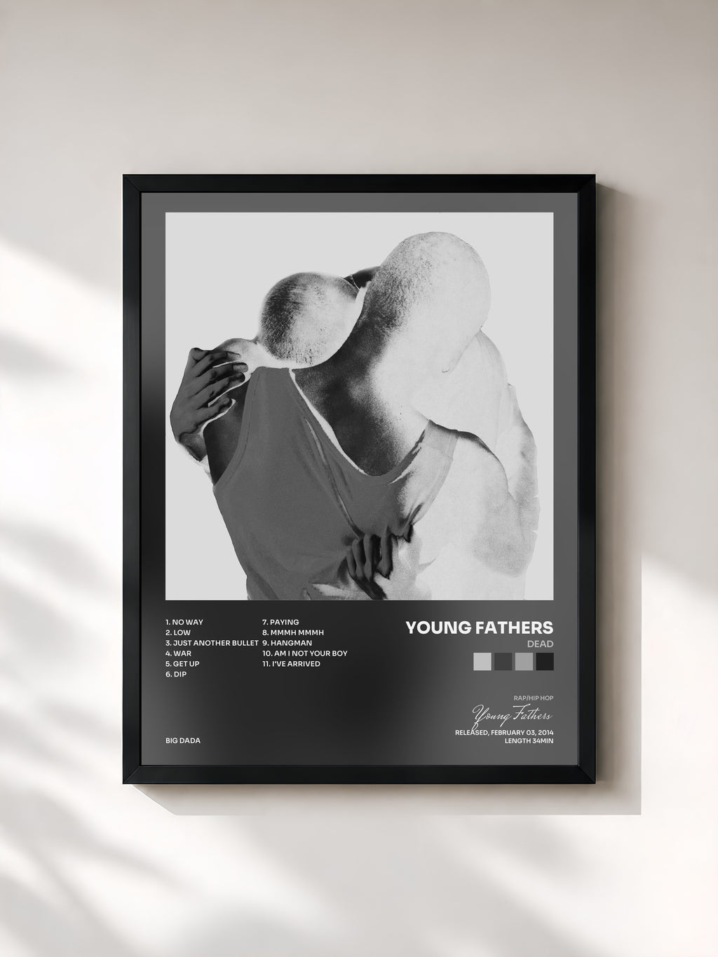 #noir Tableau de l'album DEAD de Young Fathers, cadre noir, imprimé et encadré en France