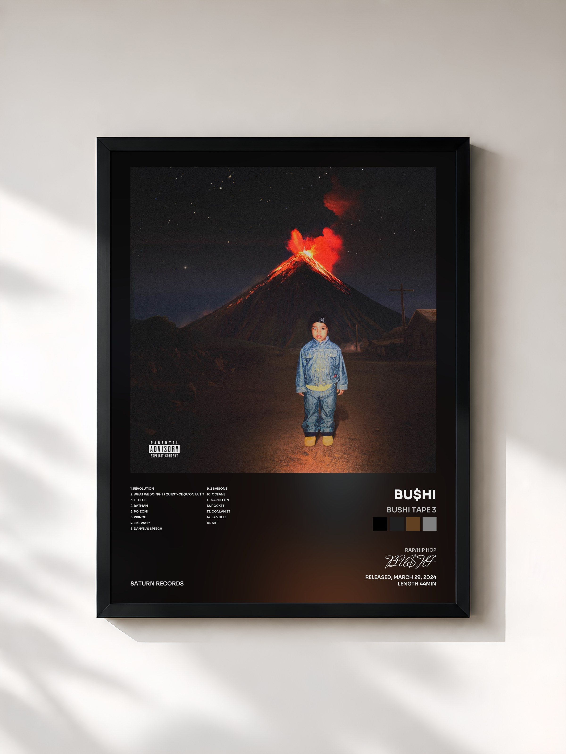 #noir Tableau de l'album Bushi Tape 3 de BU$HI, cadre noir, imprimé et encadré en France
