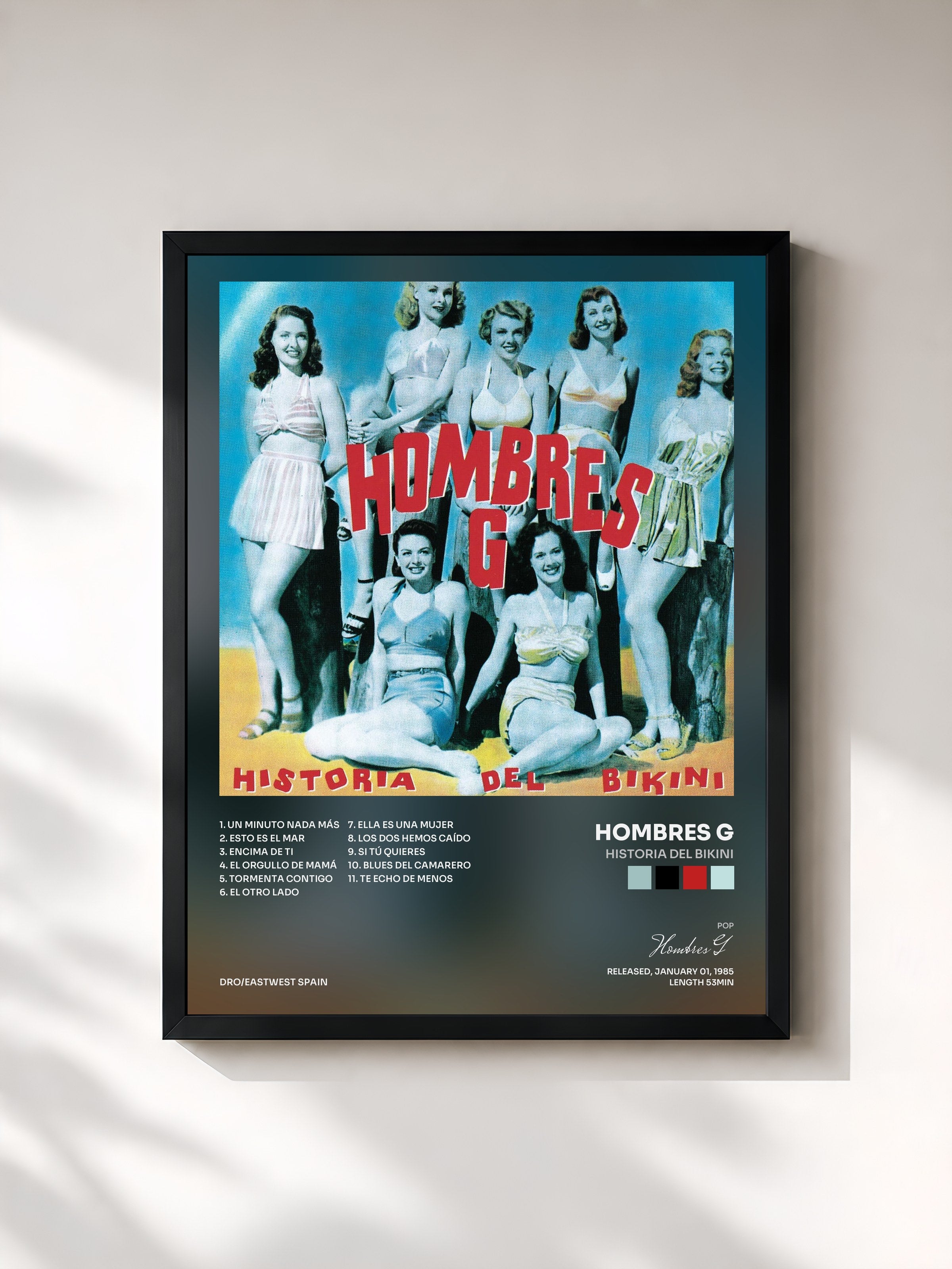 #noir Tableau de l'album Historia Del Bikini de Hombres G, cadre noir, imprimé et encadré en France