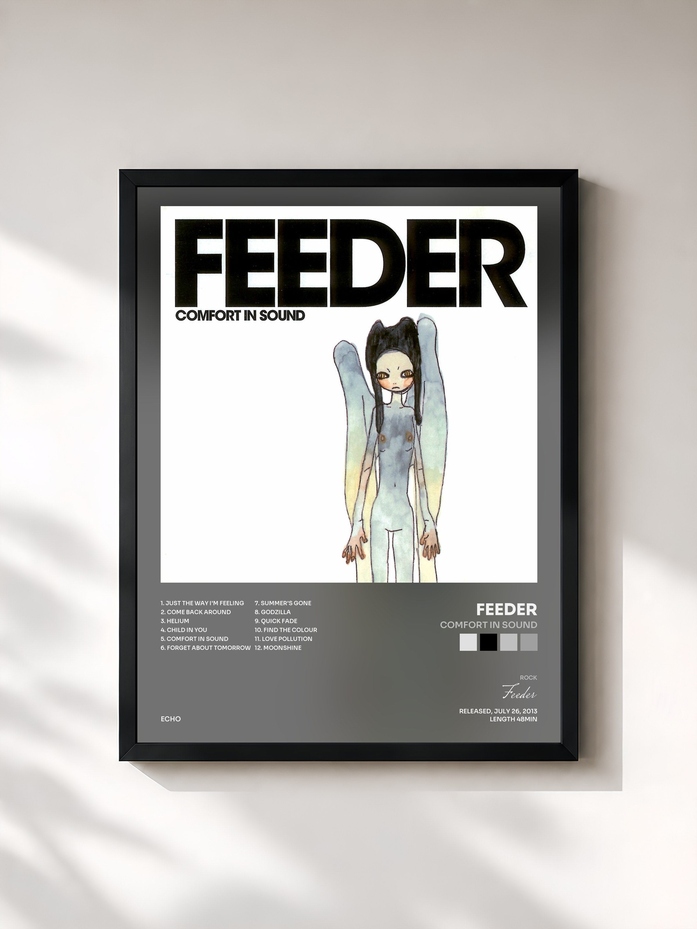 #noir Tableau de l'album Comfort in Sound de Feeder, cadre noir, imprimé et encadré en France