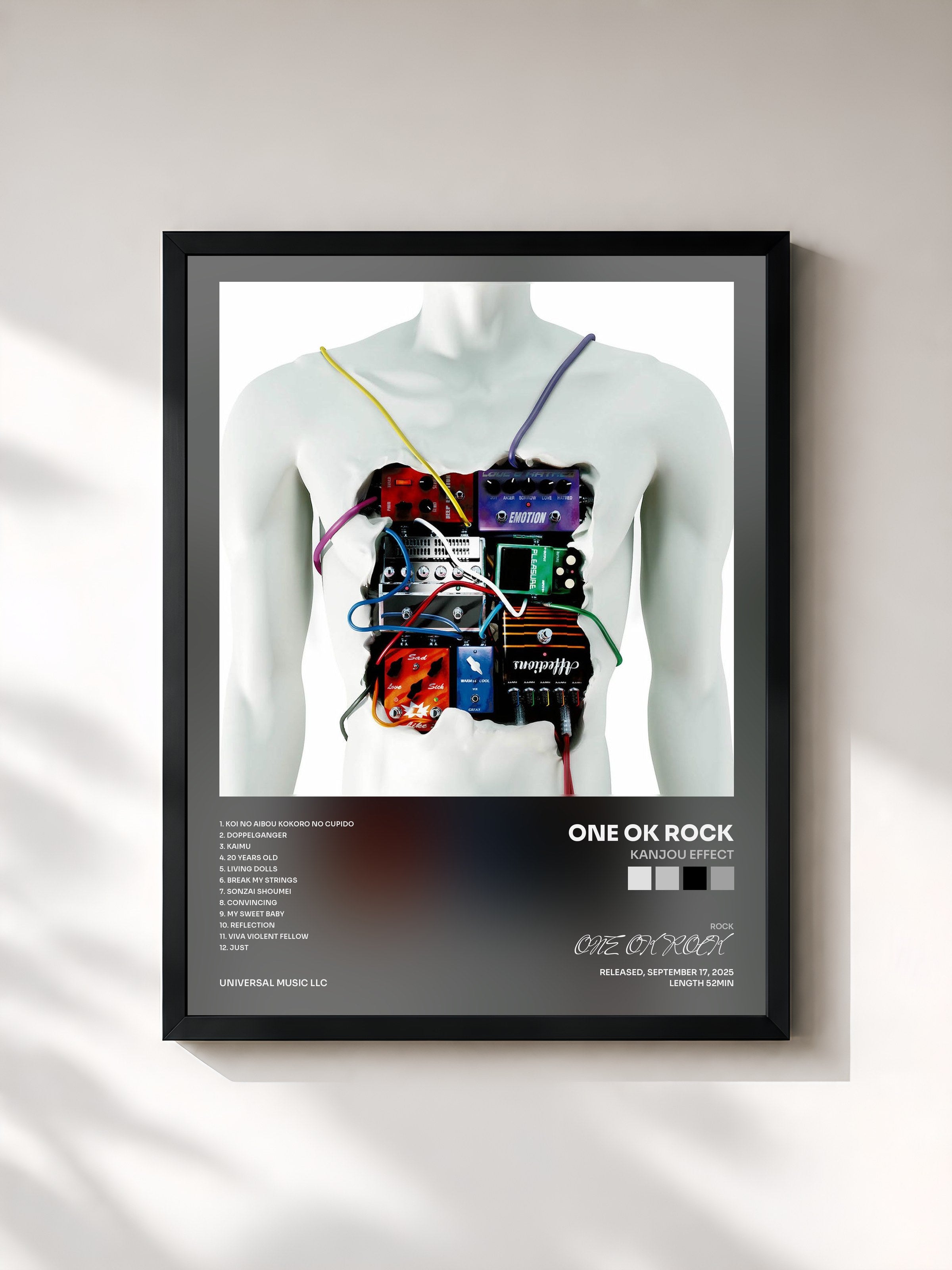 #noir Tableau de l'album Kanjou Effect de ONE OK ROCK, cadre noir, imprimé et encadré en France