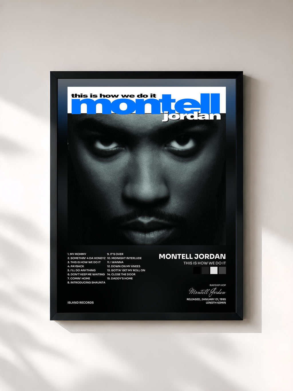 #noir Tableau de l'album This Is How We Do It de Montell Jordan, cadre noir, imprimé et encadré en France