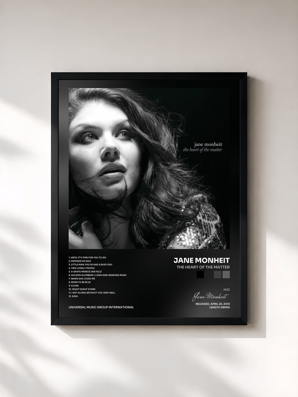#noir Tableau de l'album The Heart Of The Matter de Jane Monheit, cadre noir, imprimé et encadré en France