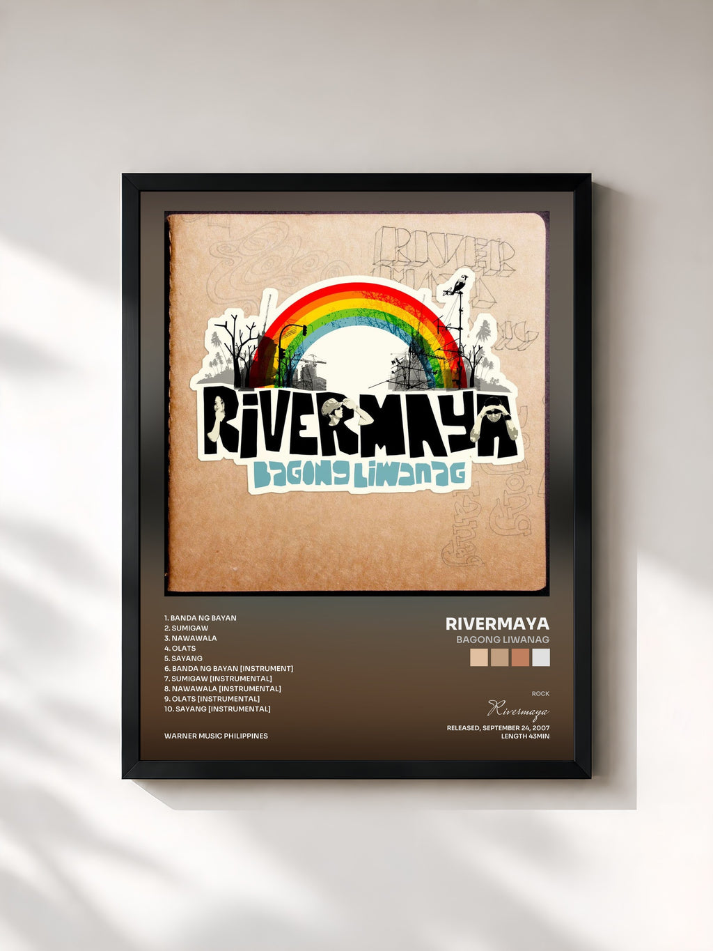#noir Tableau de l'album Bagong Liwanag de Rivermaya, cadre noir, imprimé et encadré en France
