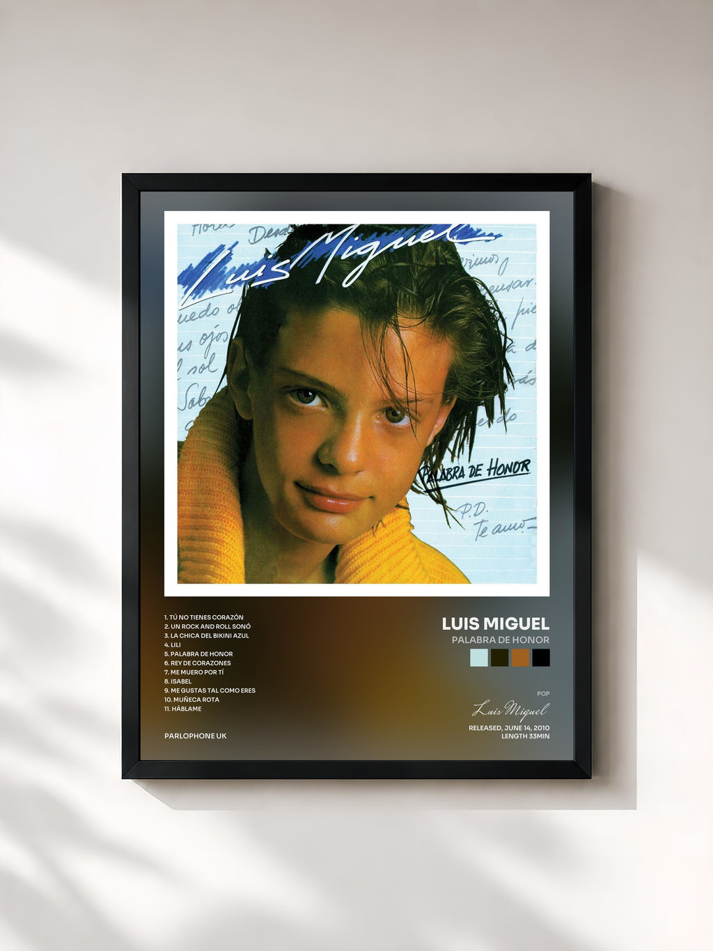 #noir Tableau de l'album Palabra De Honor de Luis Miguel, cadre noir, imprimé et encadré en France