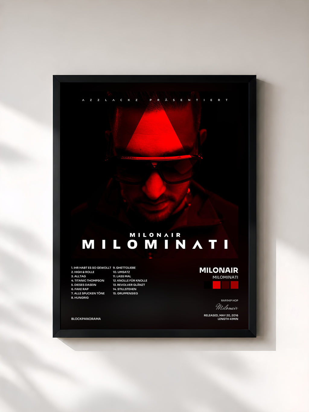 #noir Tableau de l'album Milominati de Milonair, cadre noir, imprimé et encadré en France