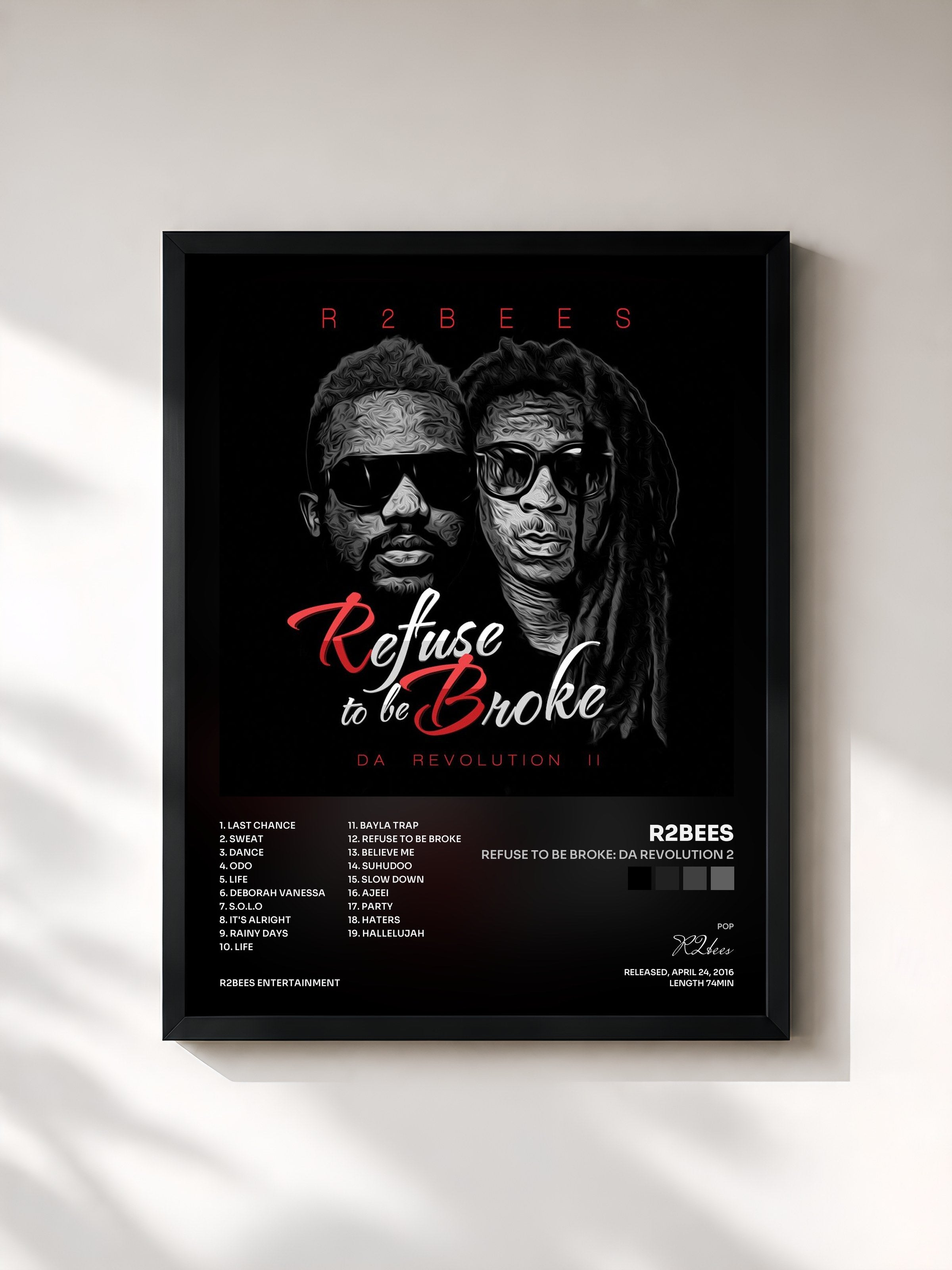 #noir Tableau de l'album Refuse to Be Broke: Da Revolution 2 de R2bees, cadre noir, imprimé et encadré en France