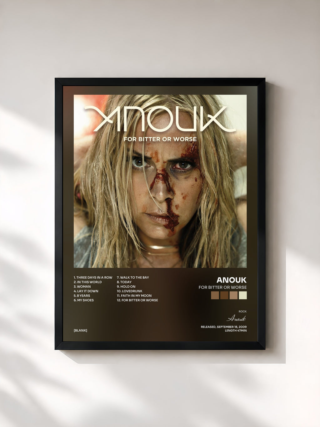 #noir Tableau de l'album For Bitter Or Worse de Anouk, cadre noir, imprimé et encadré en France