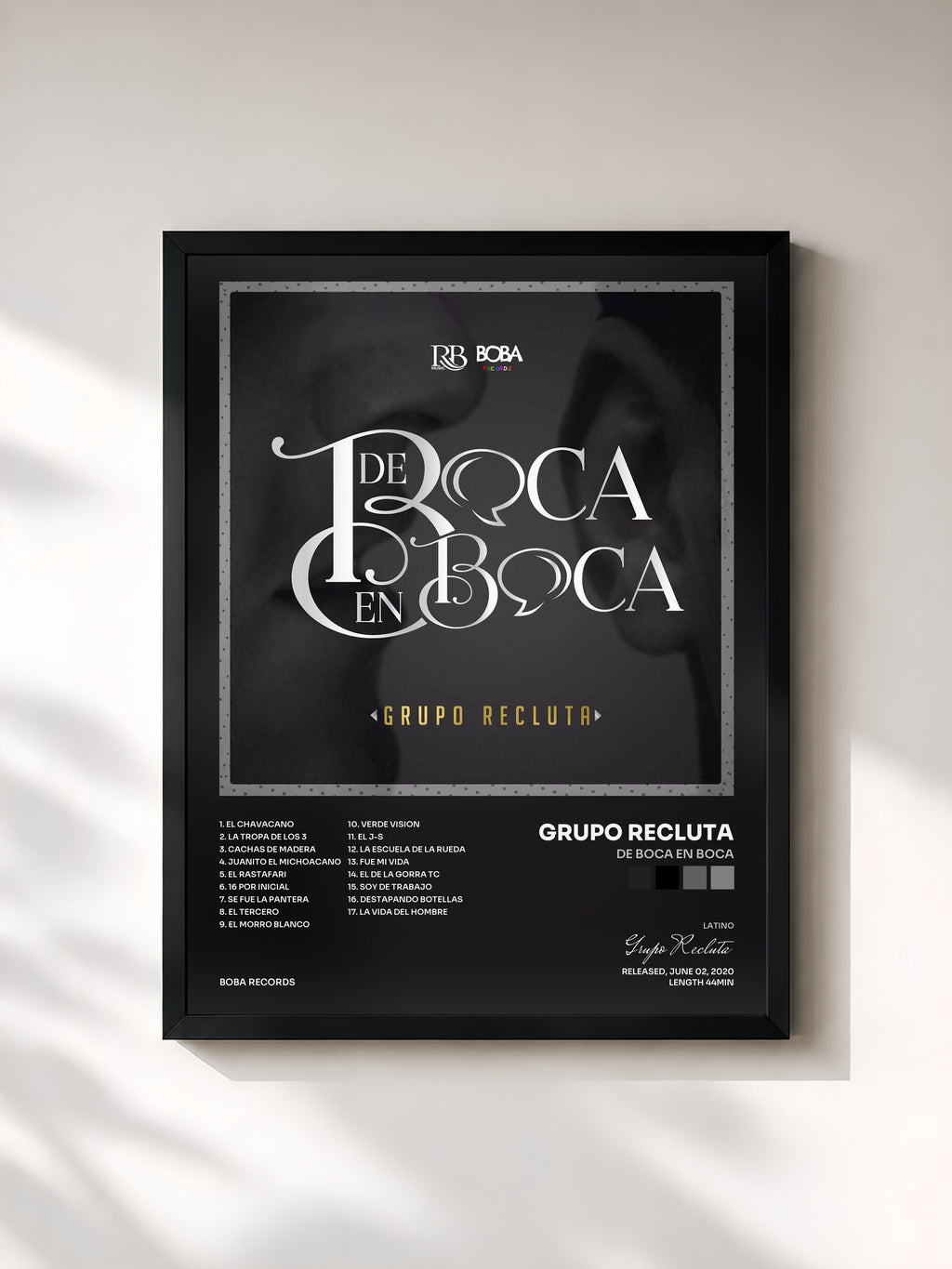 #noir Tableau de l'album De Boca En Boca de Grupo Recluta, cadre noir, imprimé et encadré en France