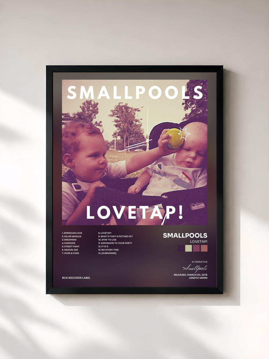 #noir Tableau de l'album LOVETAP! de Smallpools, cadre noir, imprimé et encadré en France