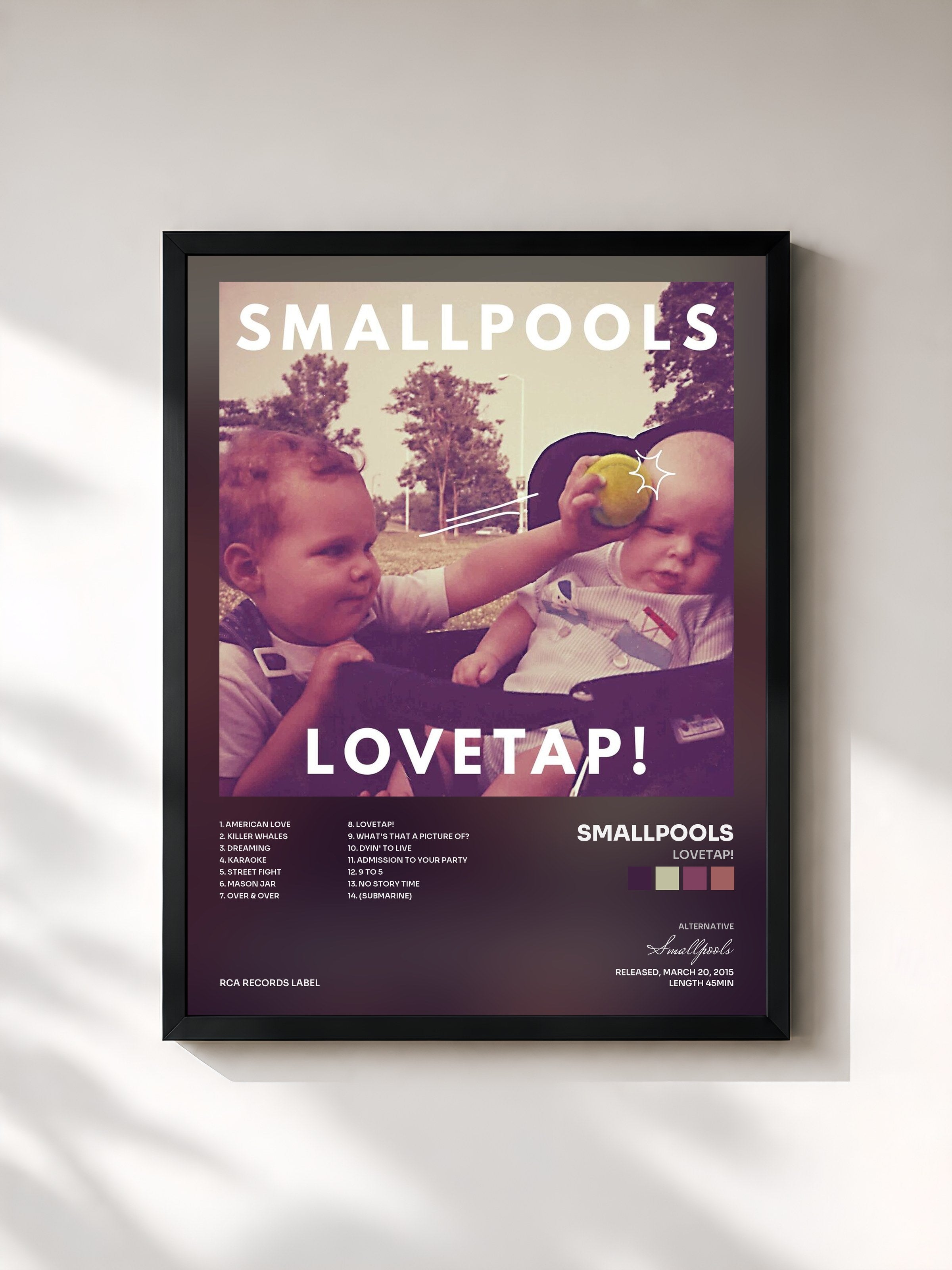 #noir Tableau de l'album LOVETAP! de Smallpools, cadre noir, imprimé et encadré en France