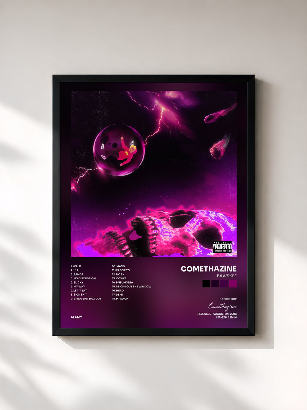 #noir Tableau de l'album Bawskee de Comethazine, cadre noir, imprimé et encadré en France