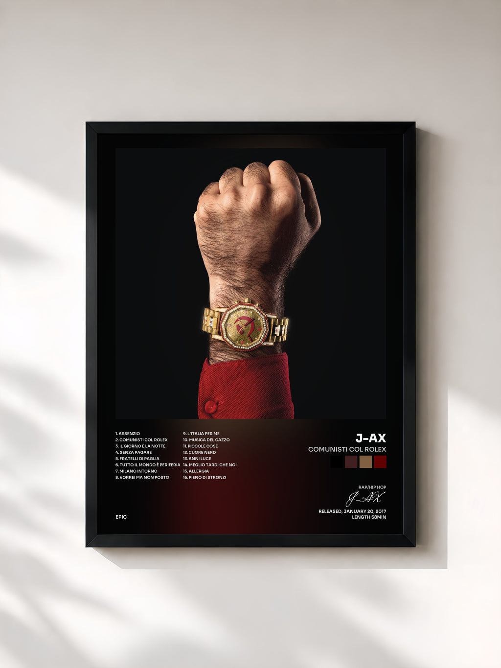 #noir Tableau de l'album Comunisti col Rolex de J-AX, cadre noir, imprimé et encadré en France