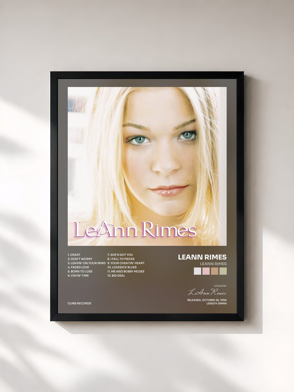 #noir Tableau de l'album LeAnn Rimes de LeAnn Rimes, cadre noir, imprimé et encadré en France